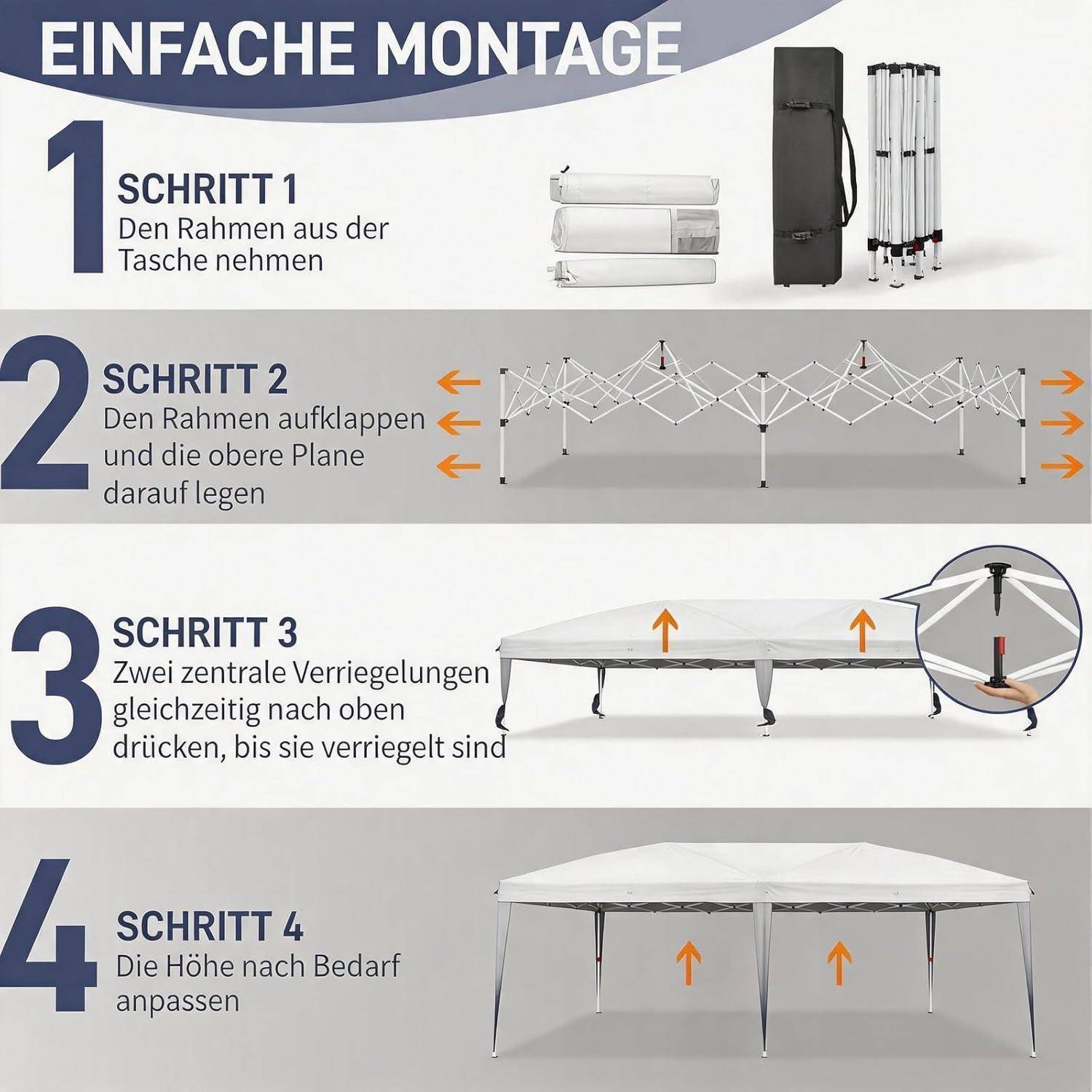 LEADZM Pavillon, Faltpavillon One-Touch, Metallrahmen,Wasserdicht UV-Schutz 50+ Stabil, Höhenverstellbar,Gartenzelt Partyzelt für Camping,Party (Wei