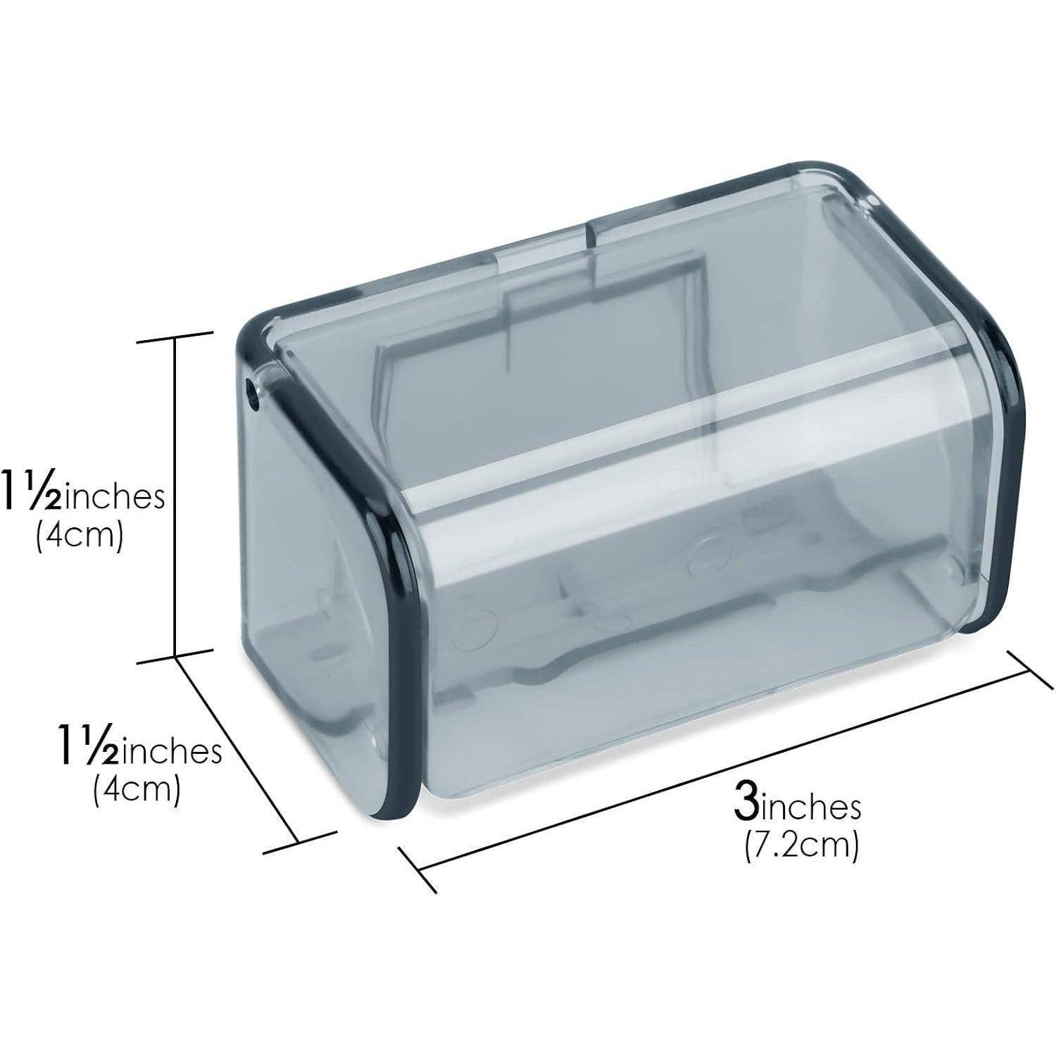 Transparenter rechteckiger Lagerbehälter mit Abmessungen: 3 Zoll lang und 1,5 Zoll breit und hoch (7,2 x 4 x 4 cm).