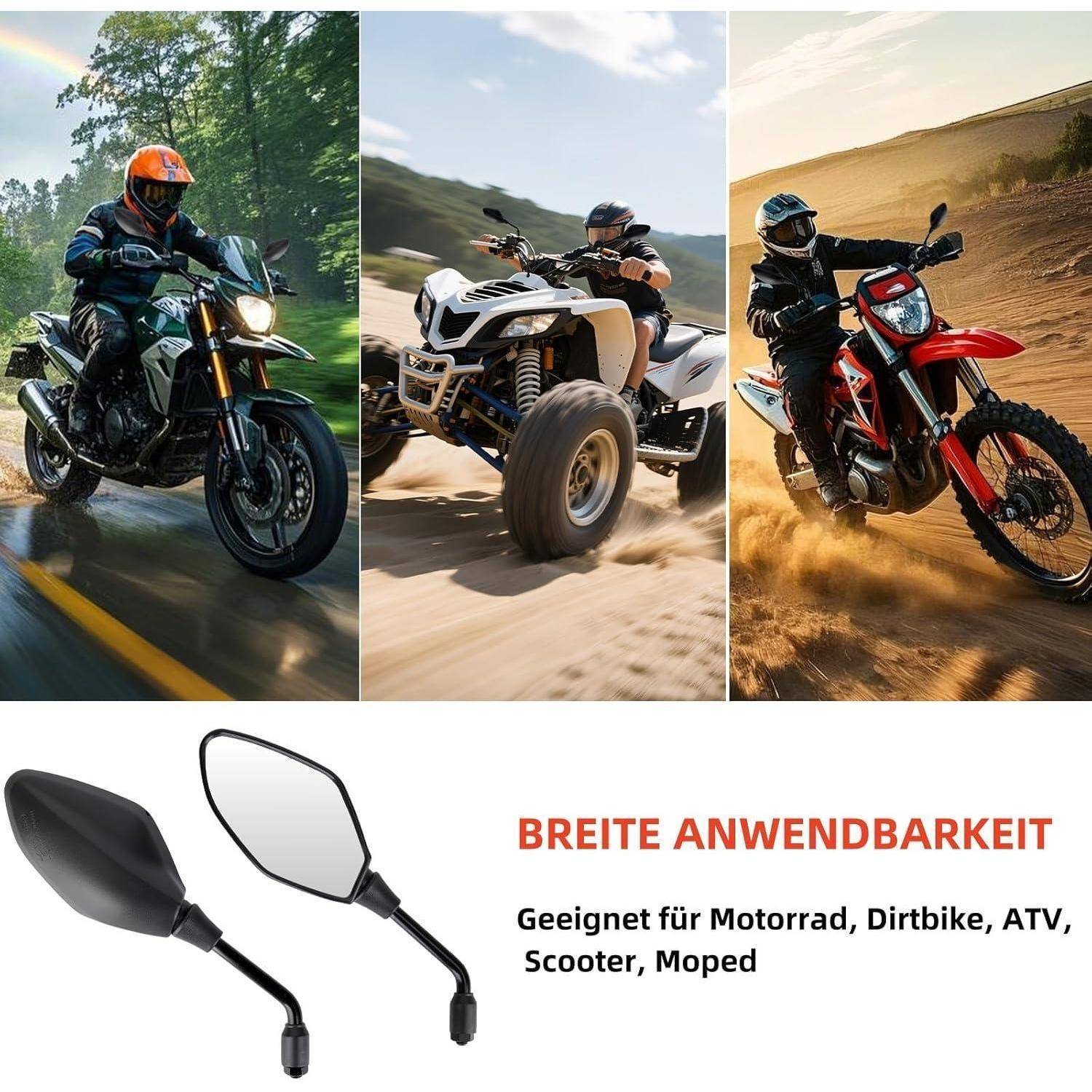2 Stück Motorrad Spiegel E13-Geprüft, Cool Motorrad Rückspiegel 360 Drehbarer, MotorradSpiegel M10 Kompatibel mit ATV, Scooter, Roller, Moped, Dirt