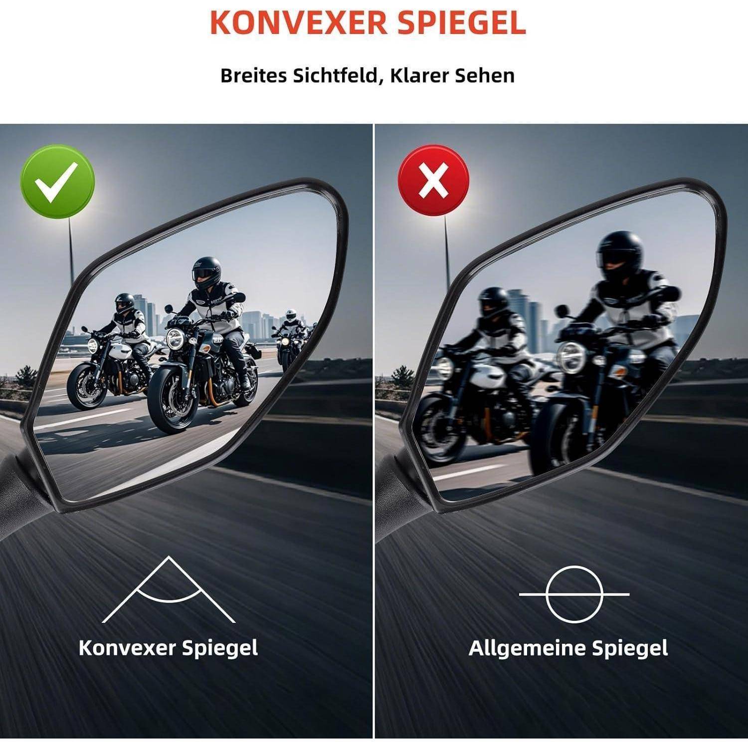 2 Stück Motorrad Spiegel E13-Geprüft, Cool Motorrad Rückspiegel 360 Drehbarer, MotorradSpiegel M10 Kompatibel mit ATV, Scooter, Roller, Moped, Dirt