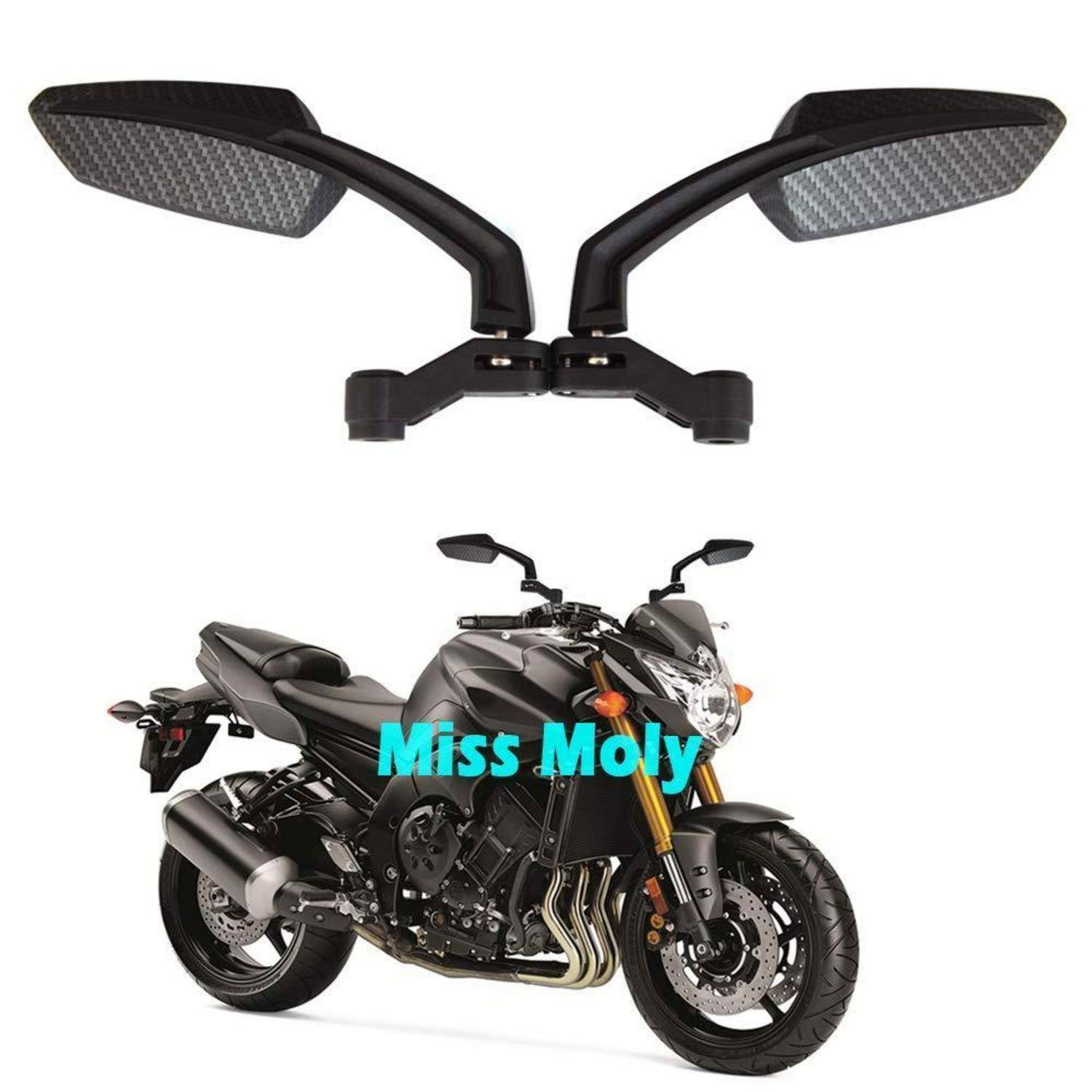 Schwarze Motorradsiegel, die über einem Sportmotorrad mit der Bezeichnung „Miss Moly