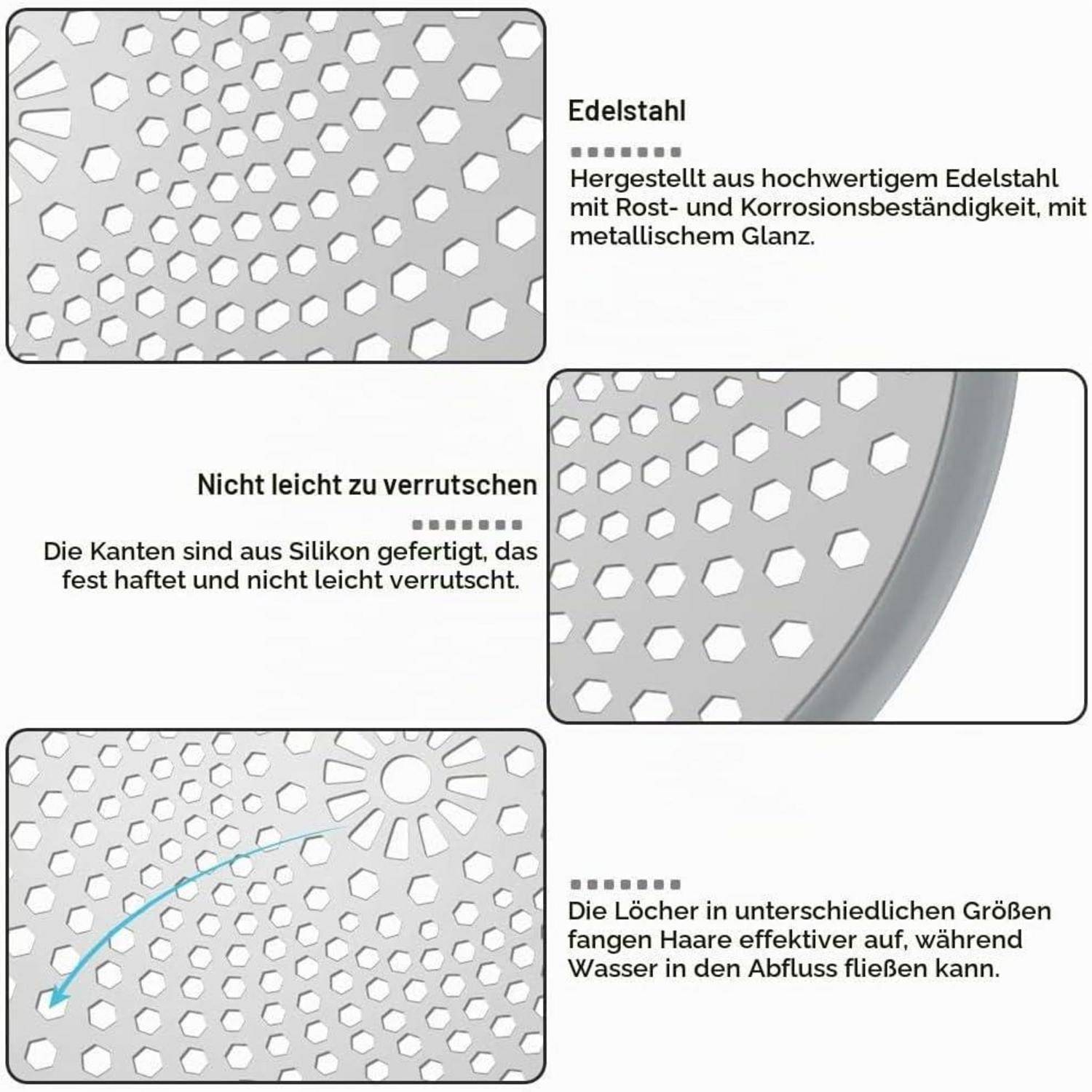 Abflusssieb Dusche Edelstahl Haarsieb mit Pinzette 12cm | Haarfänger Hair Catcher Shower Drain Protector für Badezimmer Küche Badewanne Abflussfilt