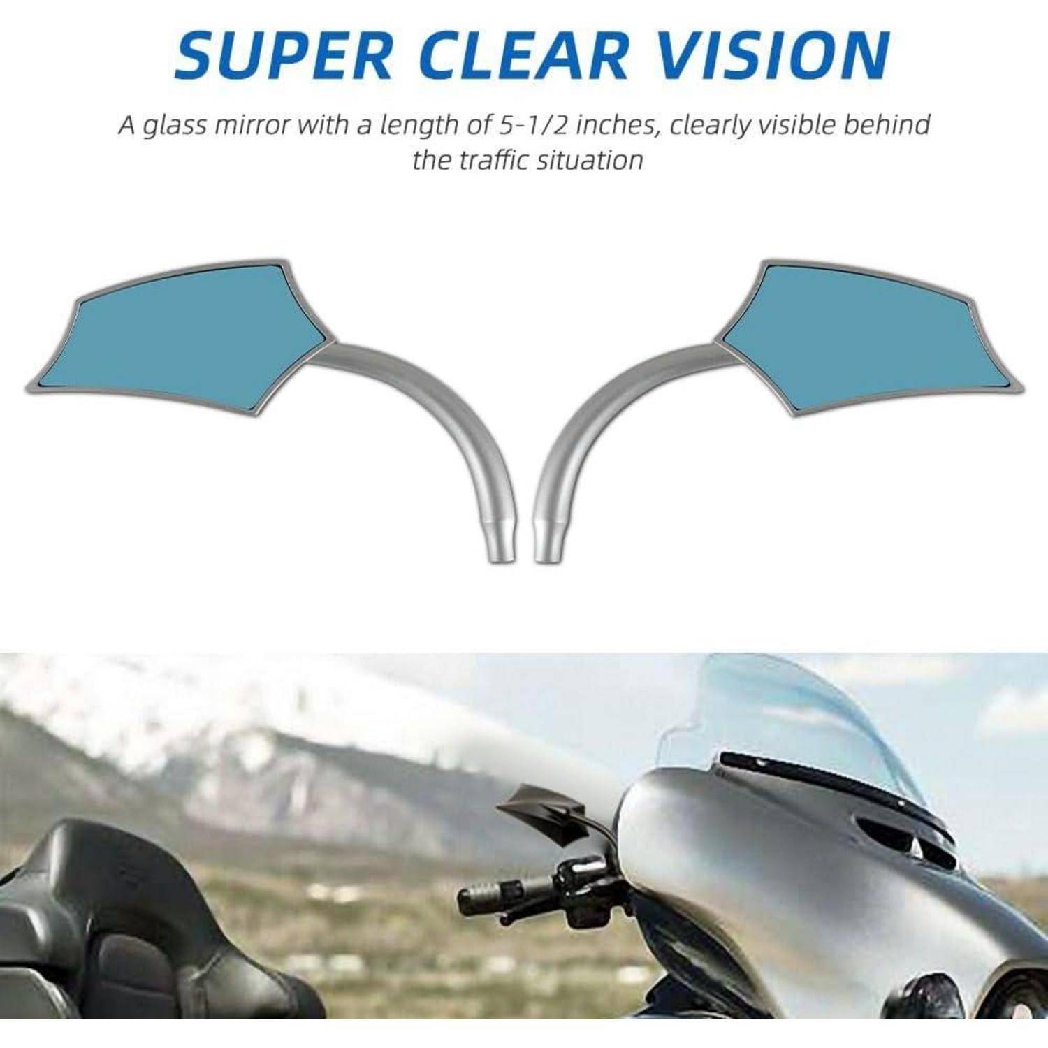 Bewerbungsbild eines Rollersspiegels mit blaugetöntem Glas, gekennzeichnet mit „SUPER CLEAR VISION