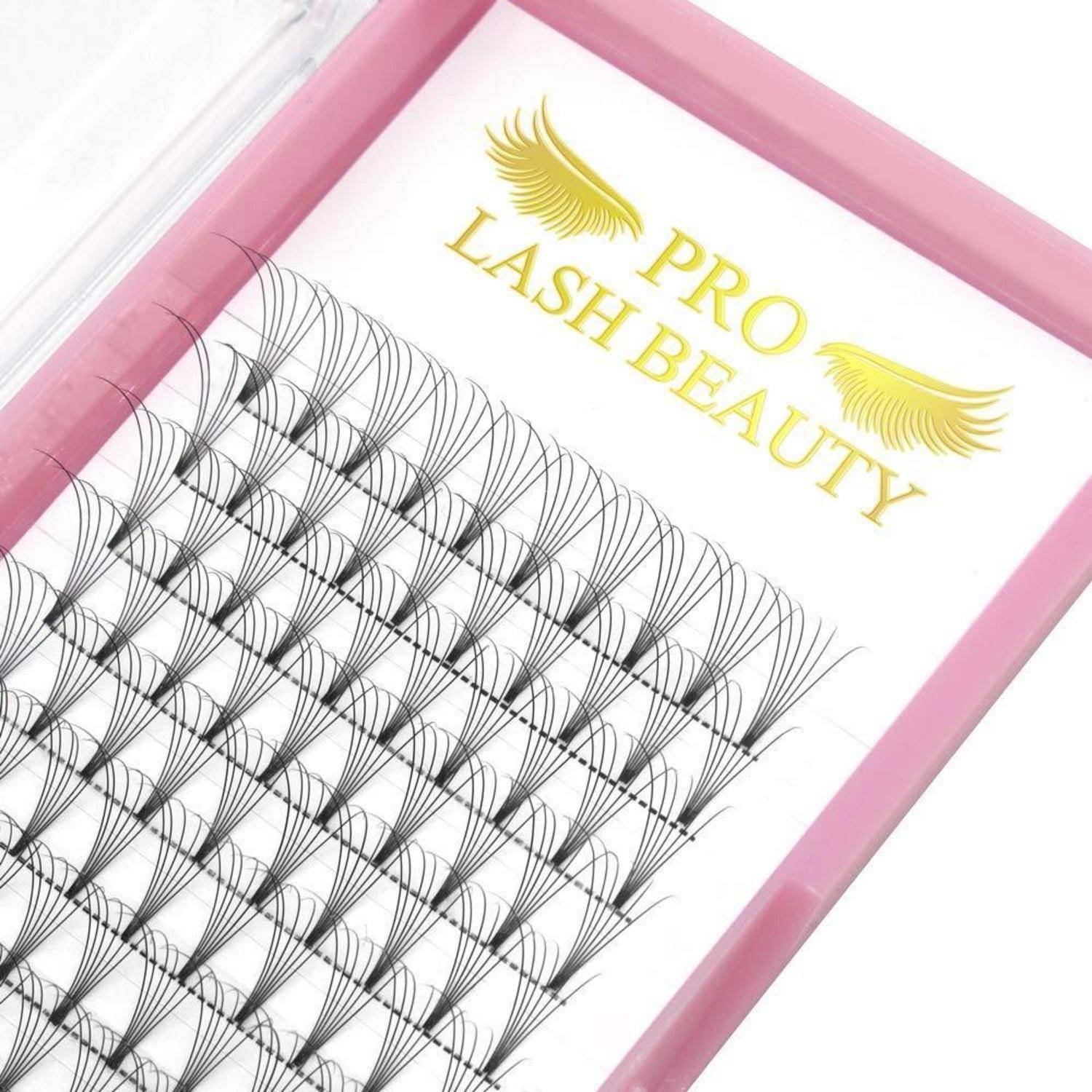 Rosa verpacktes 'PRO LASH BEAUTY' Kunstwimpern-Set mit mehreren Reihen schwarzer Wimpernverlängerungen.