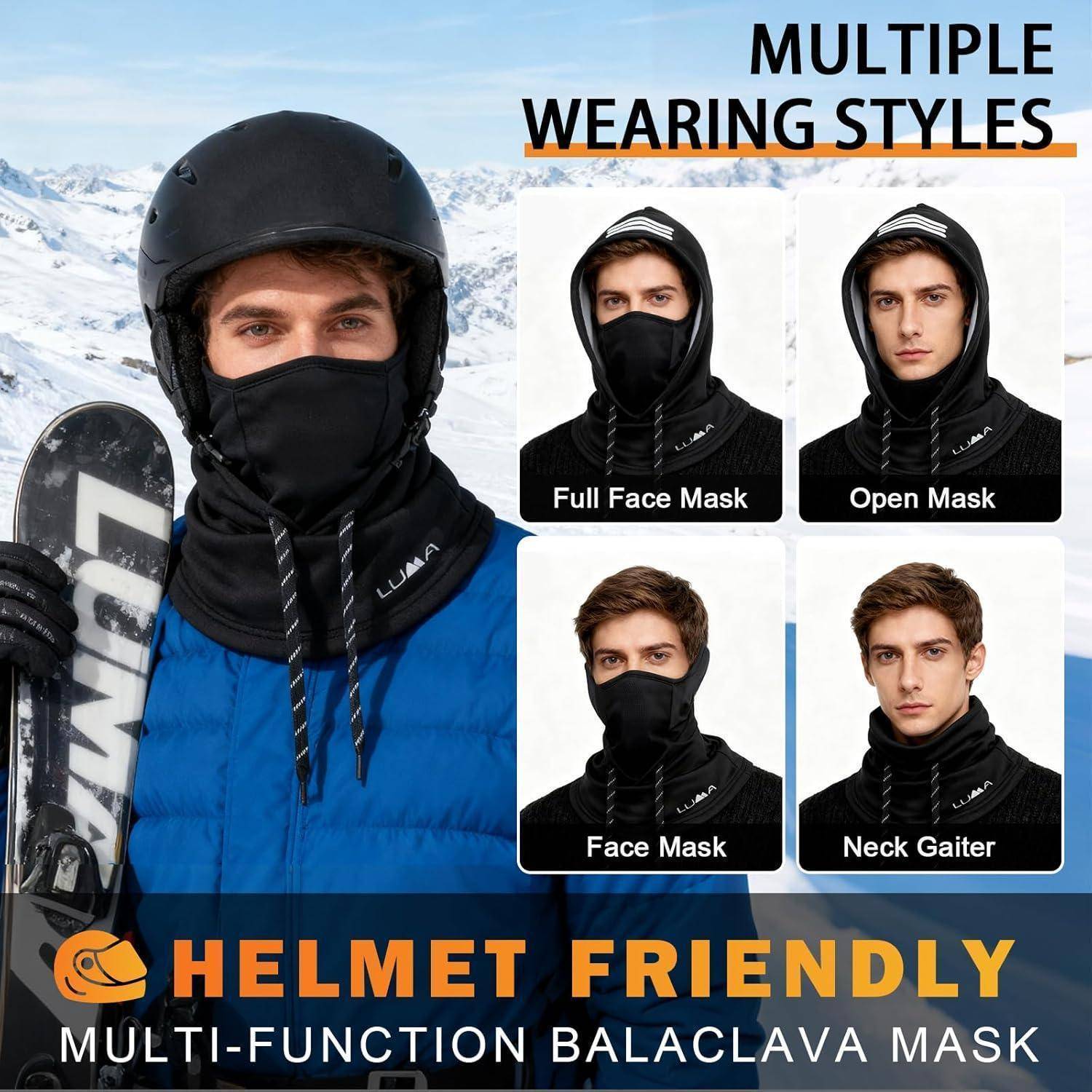 Sturmhaube Winter Skimaske für Herren Damen, Winddichte Atmungsaktiv Gesichtsmaske Thermo Fleece Balaclava für Fahrrad Ski Motorrad Weicht Verstellb