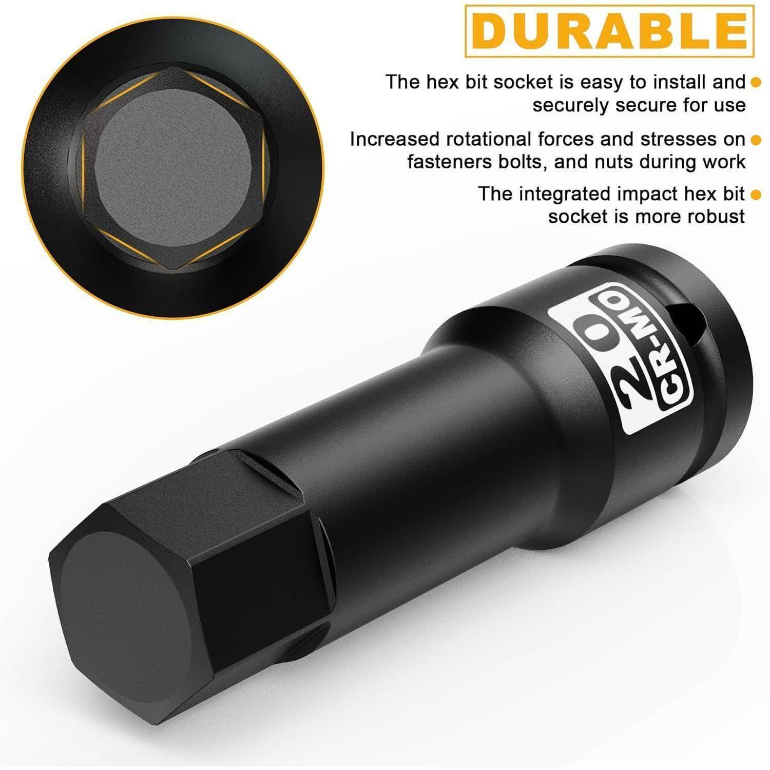 Produktbild einer schwarzen Sechskant-Stecknuss mit dem Text „DURABLE
