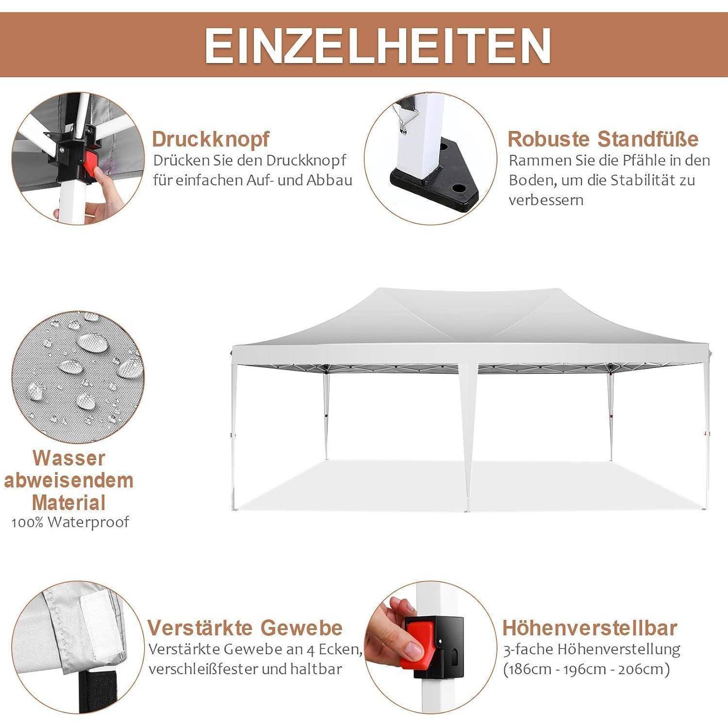 COBIZI Pavillon 3x6m, Faltpavillon 3x6 Wasserdicht Stabil mit 6 Seitenteilen Partyzelt Pop Up Camping Pavillon Gartenzelt Gartenpavillon für Garten