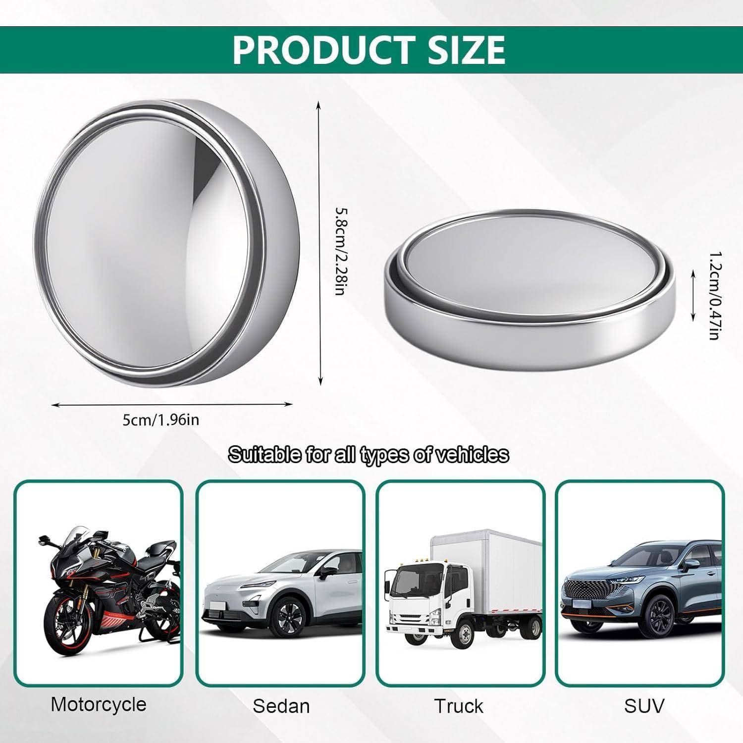 Produktgrößengrafik mit rundem Autozubehör, 5 cm breit und 1,2 cm hoch, 5,8 cm mit Ring; geeignet für Motorräder, Limousinen, Lastkraftwagen und SUVs.