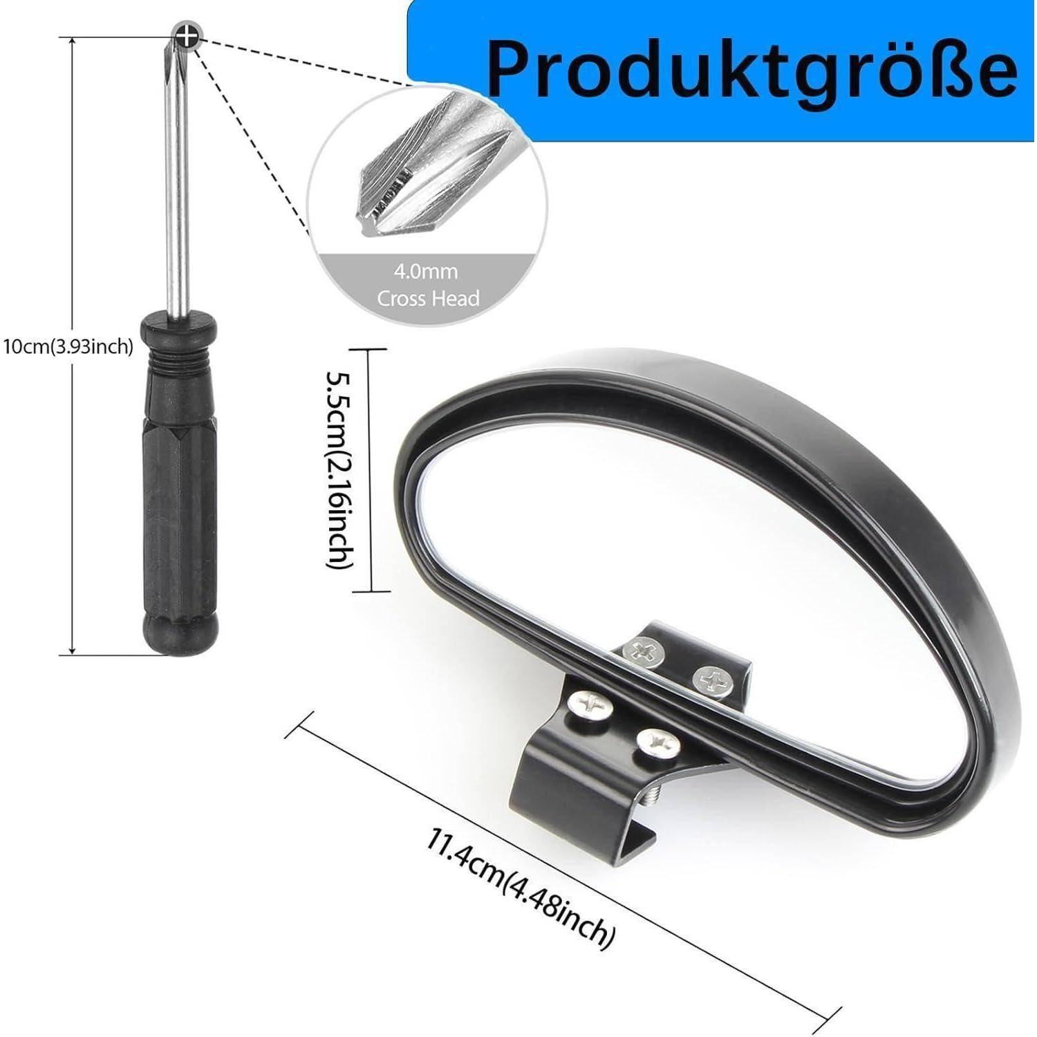 Produktgrößendiagramm, das einen Schraubendreher mit 10 cm Länge und 4,0 mm Kreuzschliff zeigt, plus ein schwarzes Griff-/Schleifenzubehör mit den Abmessungen 11,4 cm x 5,5 cm.