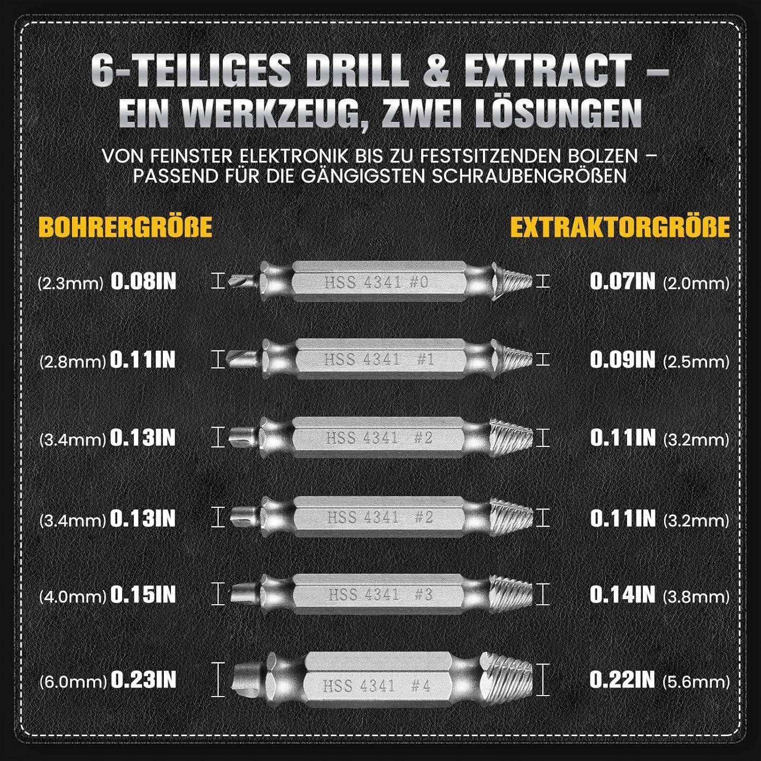 Mr.wintek 6-teiliges Schraubenausdreher Set, #0–#4, Easy Out Linksausdreher für Beschädigte, Verrostete oder Abgenutzte Schrauben in Metall, Holz