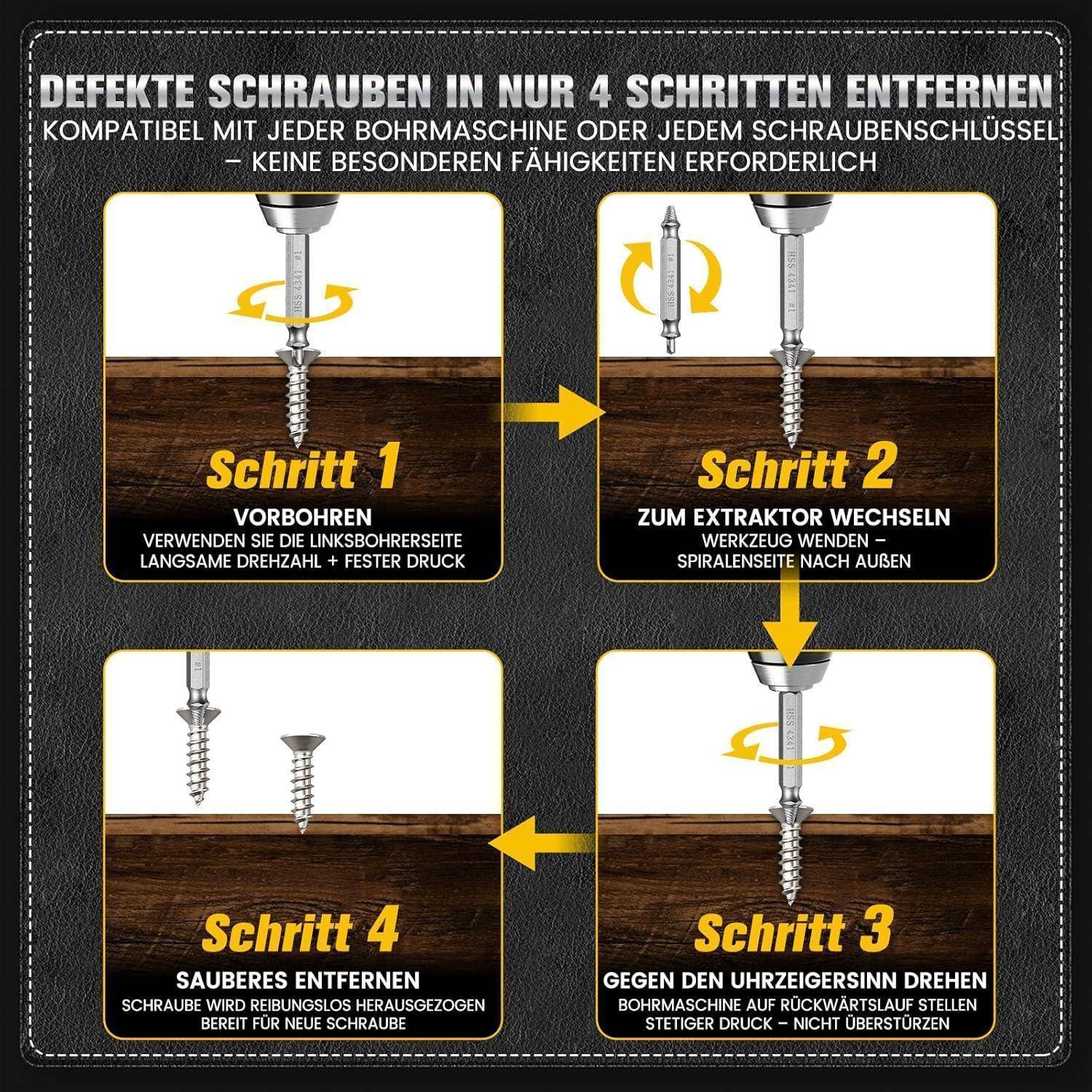 Mr.wintek 6-teiliges Schraubenausdreher Set, #0–#4, Easy Out Linksausdreher für Beschädigte, Verrostete oder Abgenutzte Schrauben in Metall, Holz
