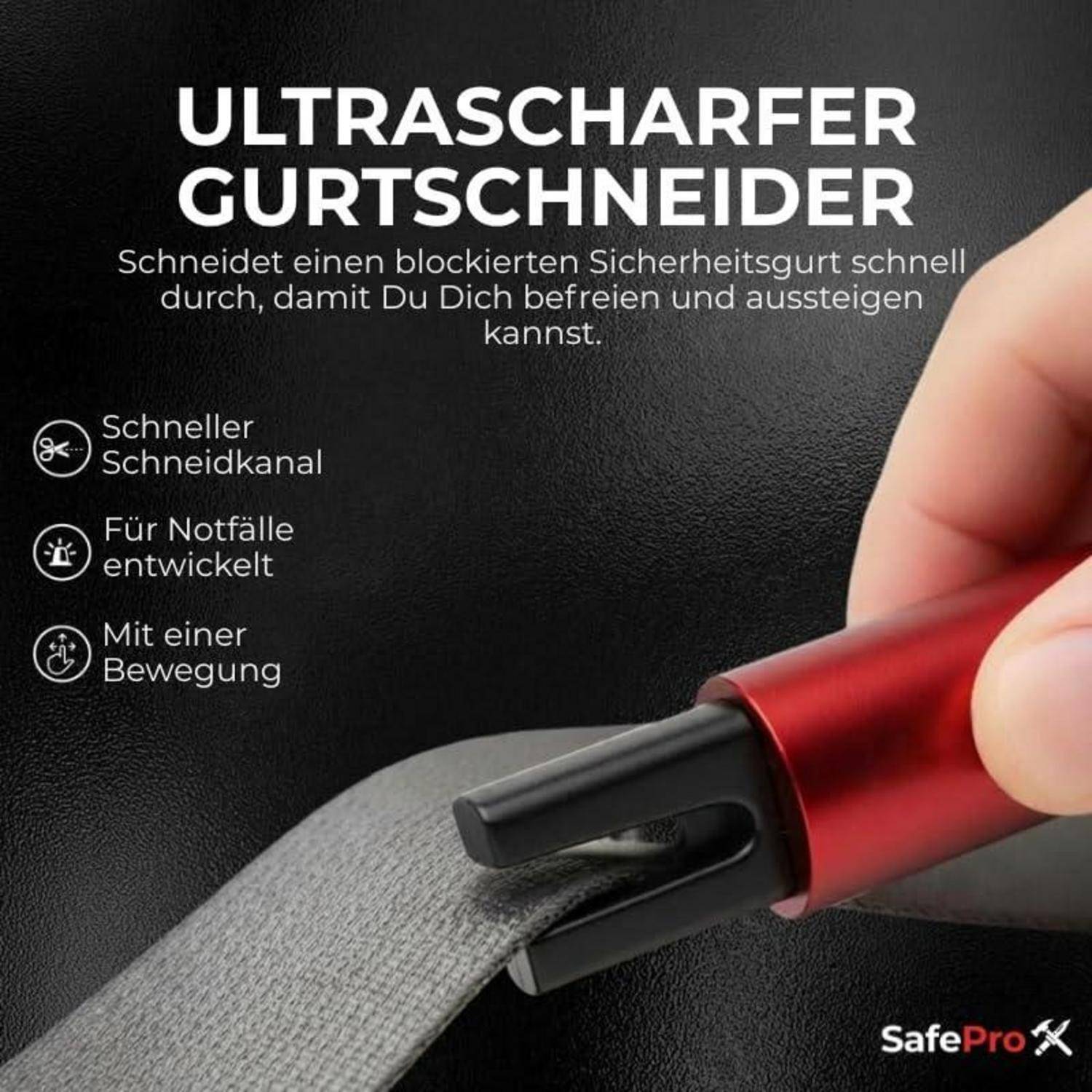 Notfallhammer Auto mit Gurtschneider - Lebensrettender Kompakt Federkörner Glasbrecher - Sicherheit Rescue Tool &amp; Scheiben Zertrümmerer für Schnell