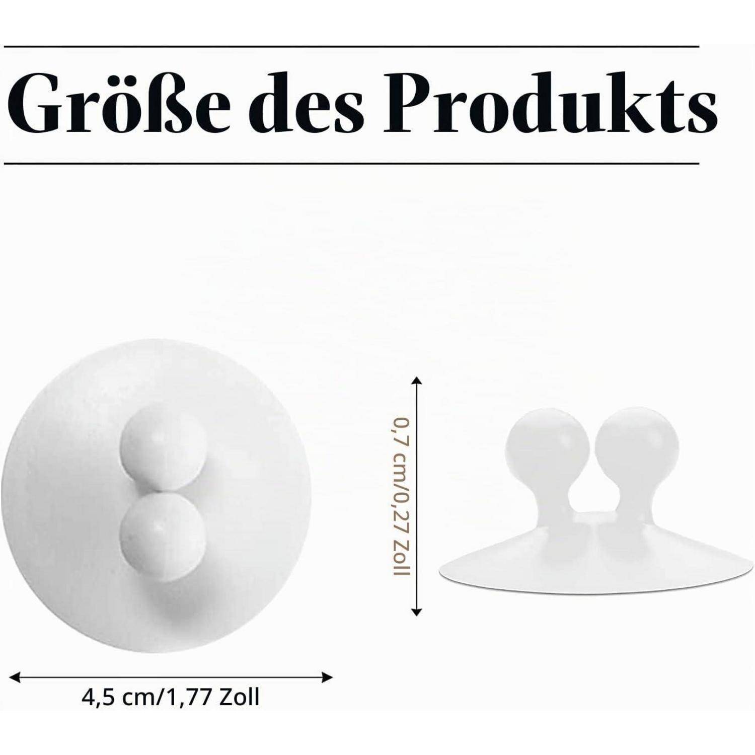 Produktgrößendiagramm mit einem runden weißen Gegenstand: 4,5 cm (1,77 Zoll) breit und 0,7 cm (0,27 Zoll) hoch.