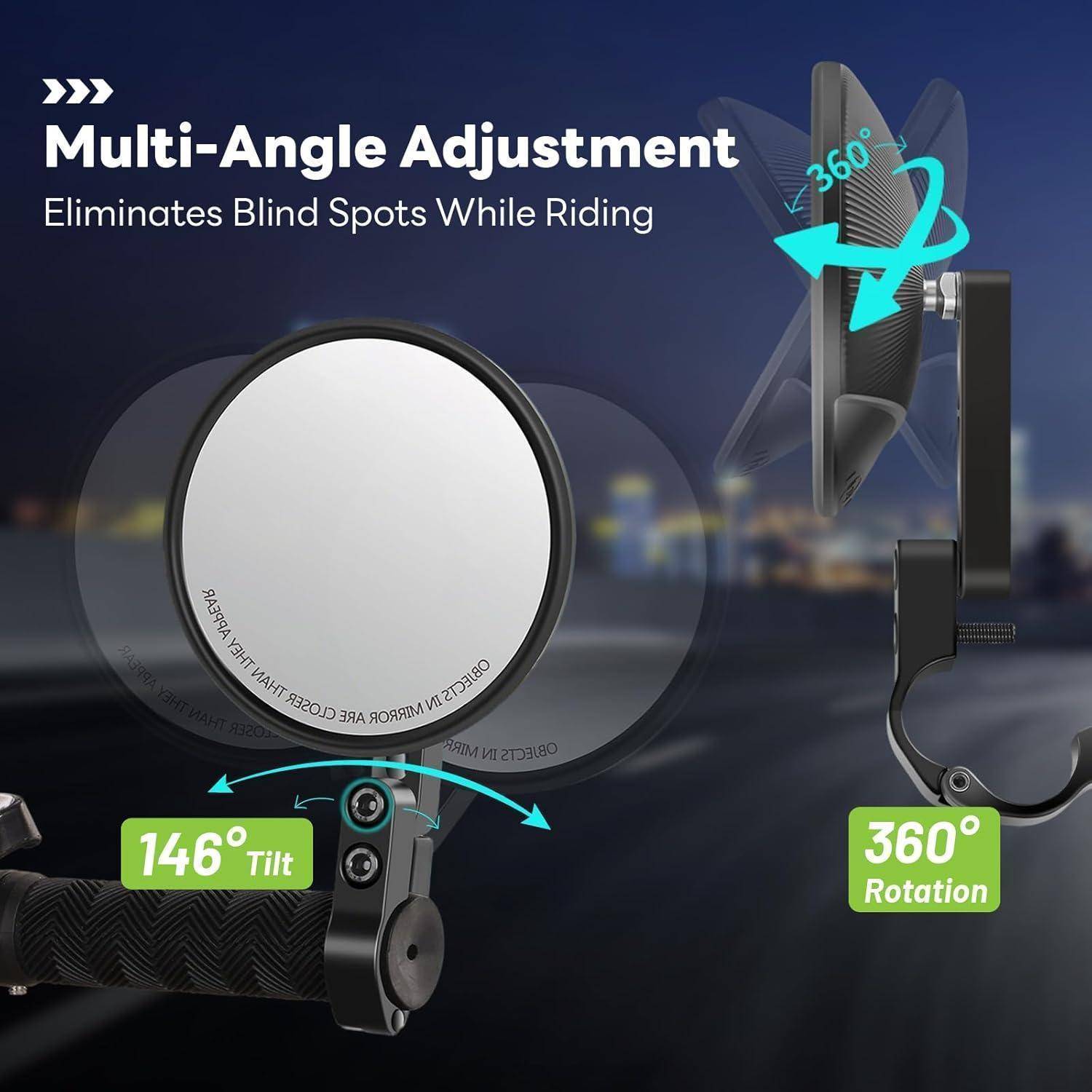 Anzeige mit einem Motorrad-Lenkerspiegel mit „Mehrwinkel-Verstellung