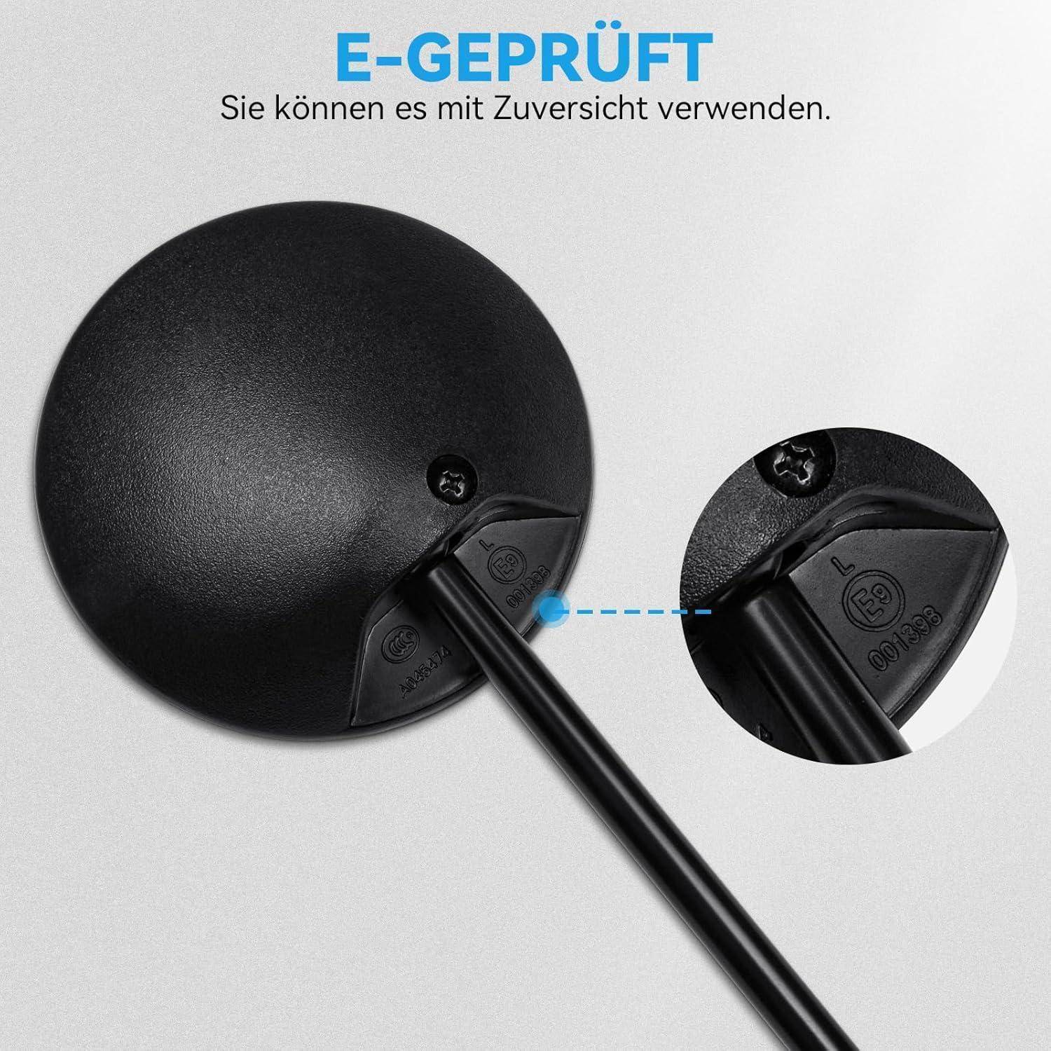 Schwarze Lampe oder Ventilatorabdeckung mit Montagebügel, gekennzeichnet mit „E-GEPRÜFT