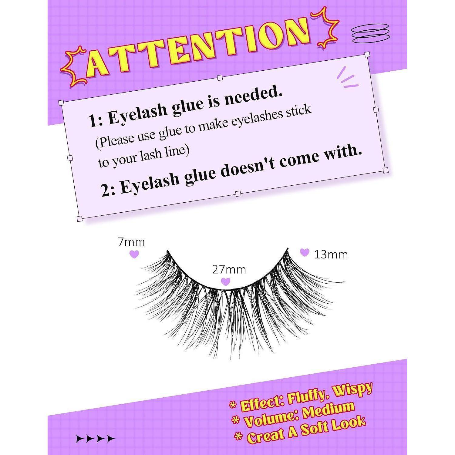 Wimpern Nerz Flauschige-Wimpern Natürlicher Look Falsche Wimpern Wispy Natürliche lashes Wipsywimpern Katzenaugenwimpern 7 Paar D12 D12 Flirty-13mm