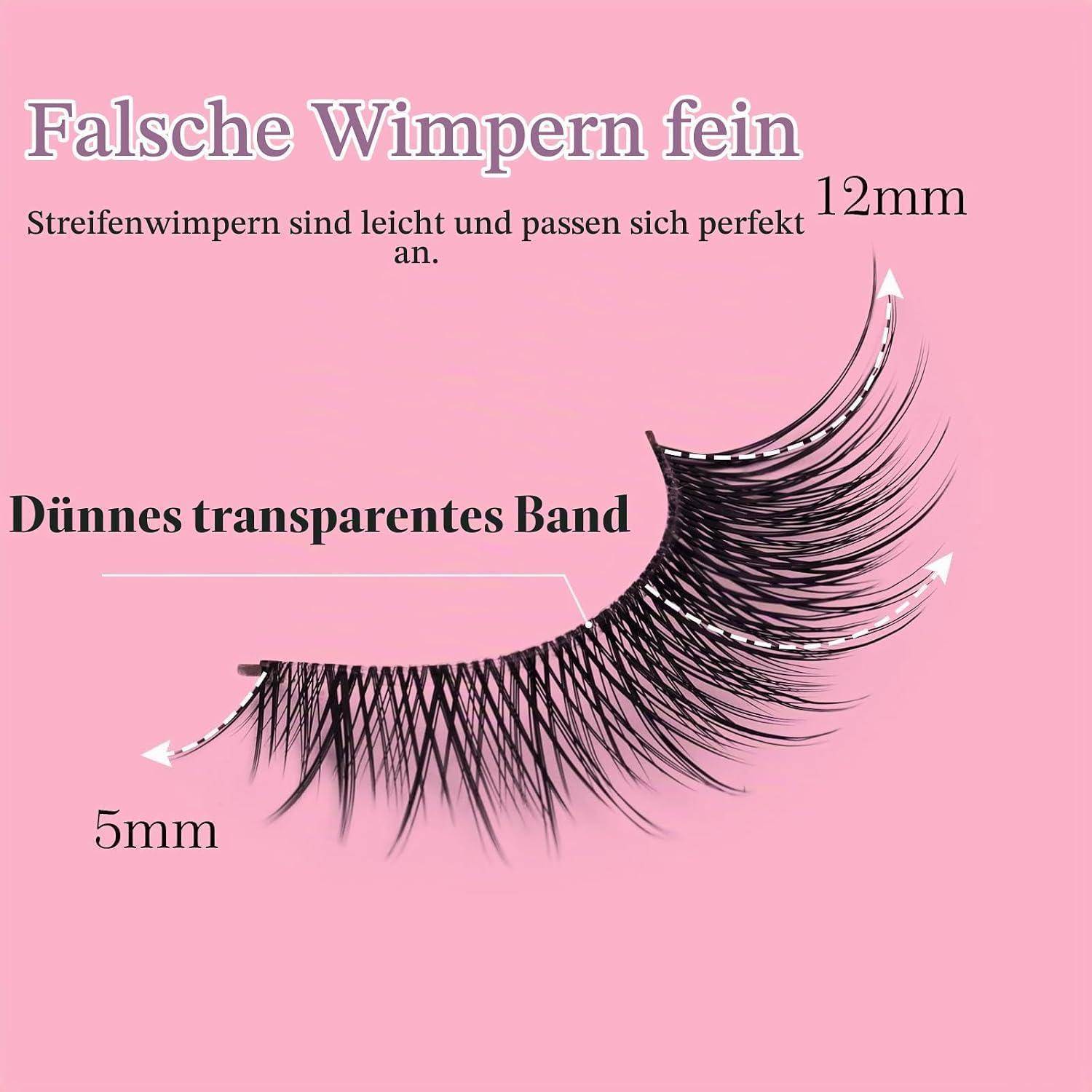 Rosa Produktgrafik von Kunstwimpern mit der Bezeichnung „Falsche Wimpern fein