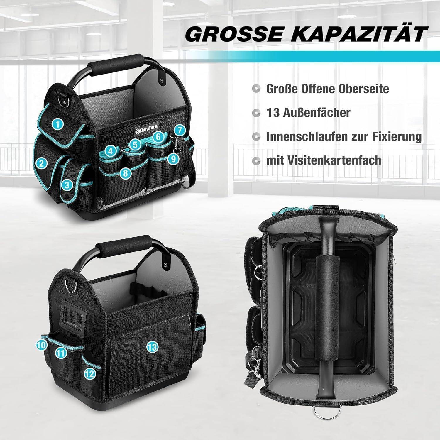 DURATECH Profi Werkzeugtasche Elektriker, Robuste Werkzeugtasche 30,5 cm mit wasserdichtem Boden &amp; großer Öffnung, Aus 900D Polyester, Große Kapazi