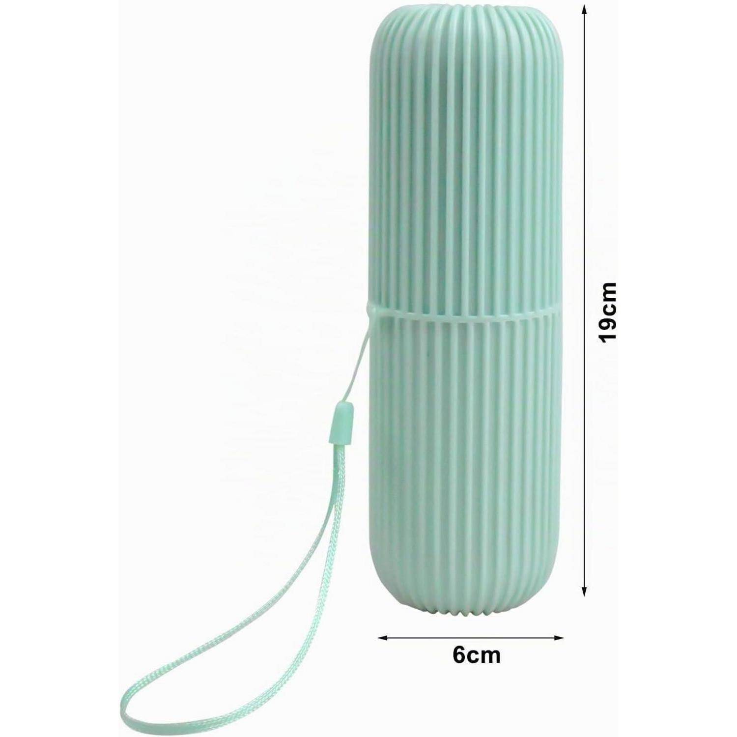 Minzgrünes geripptes zylindrisches Etui mit Handgelenkschlaufe, abgebildet mit den Abmessungen 19 cm Höhe und 6 cm Breite.