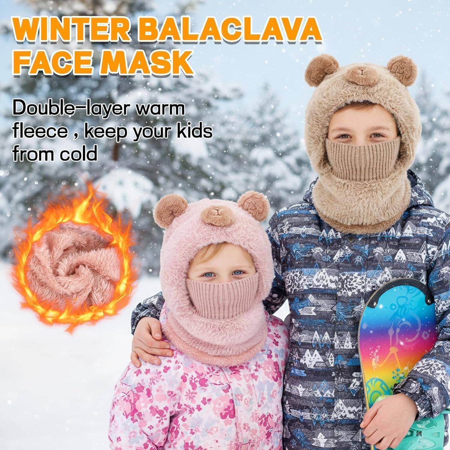 Kinder Thermo Sturmhaube Winter 4-12 Jahre, Winddichte Strick Schlupfmütze Gesichtsmaske Skimaske, Warme Balaclava Beanie Mütze Kapuze Schal Halswä