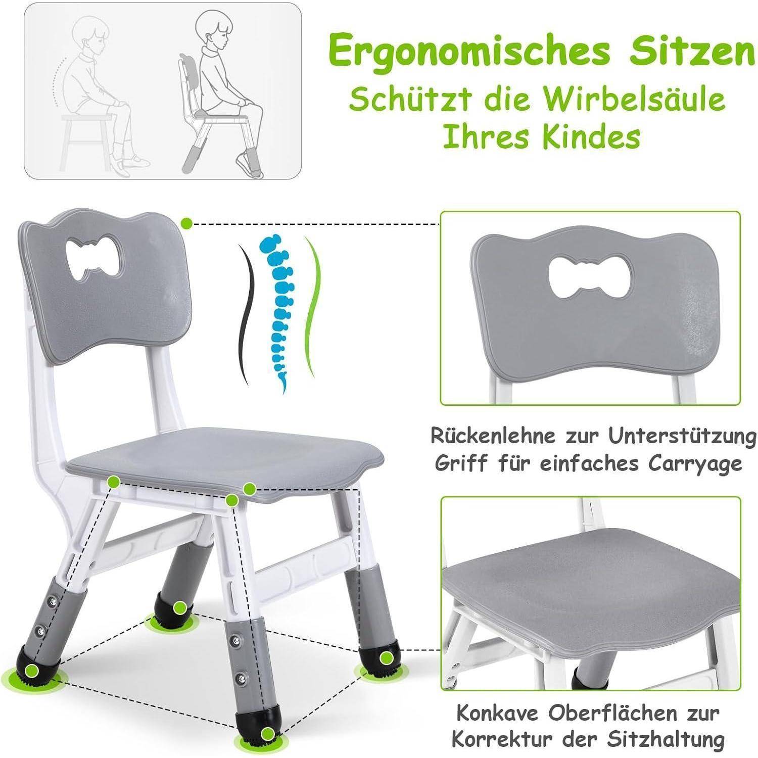 Kindertisch mit 2PCS Stühlen, Packung mit 2 Stühlen, Kindersitzgruppe Höhenverstellbar,Plastik Kinder Tisch Stuhl Set, Erdnussform, Maltisch,Kinder