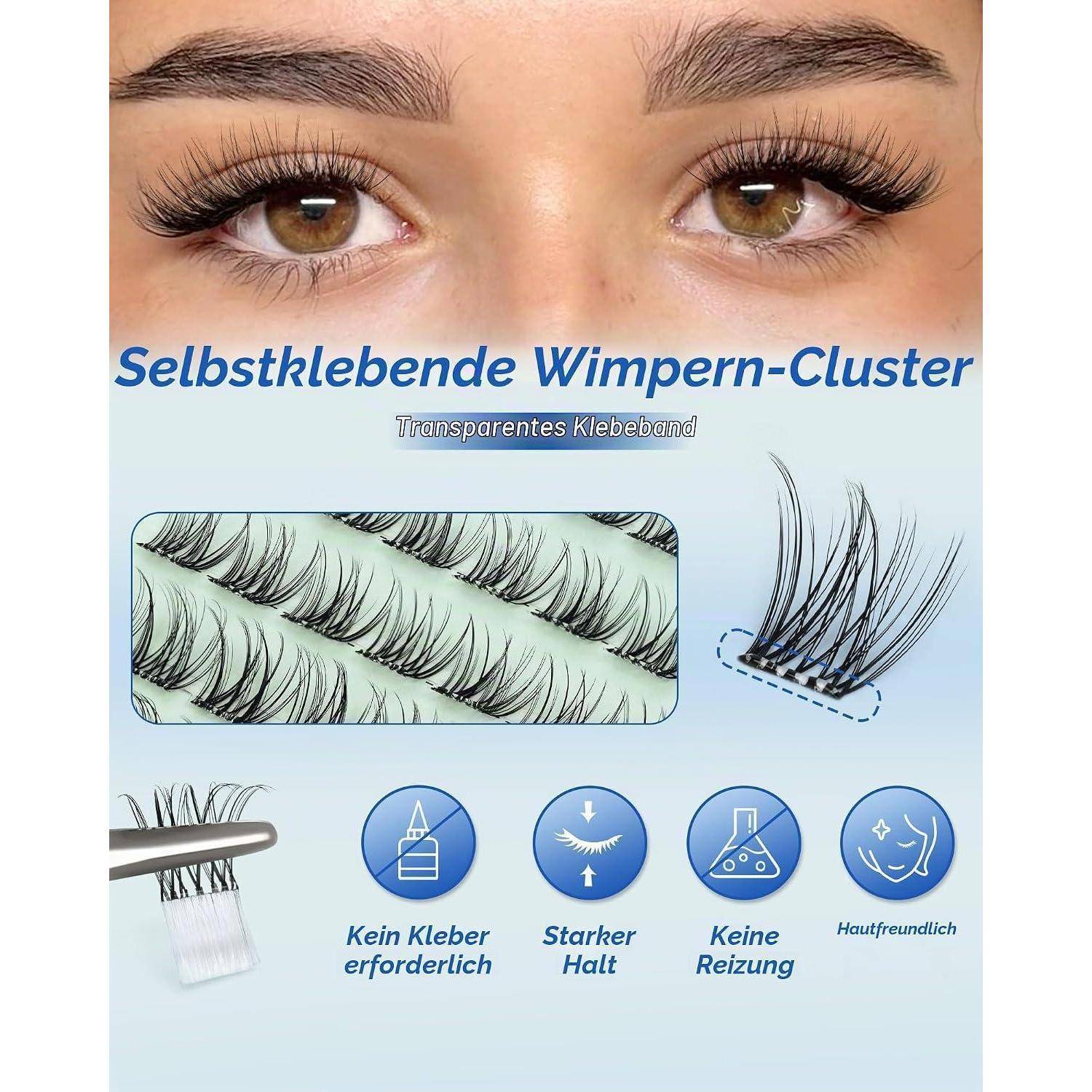 Obeyalash Wimpern Selbstklebende Wimpern Kleber Extensions Set mit Pinzette C Curl 8-14mm Press on Lashes Selbstklebend Natürliche Lash Clusters