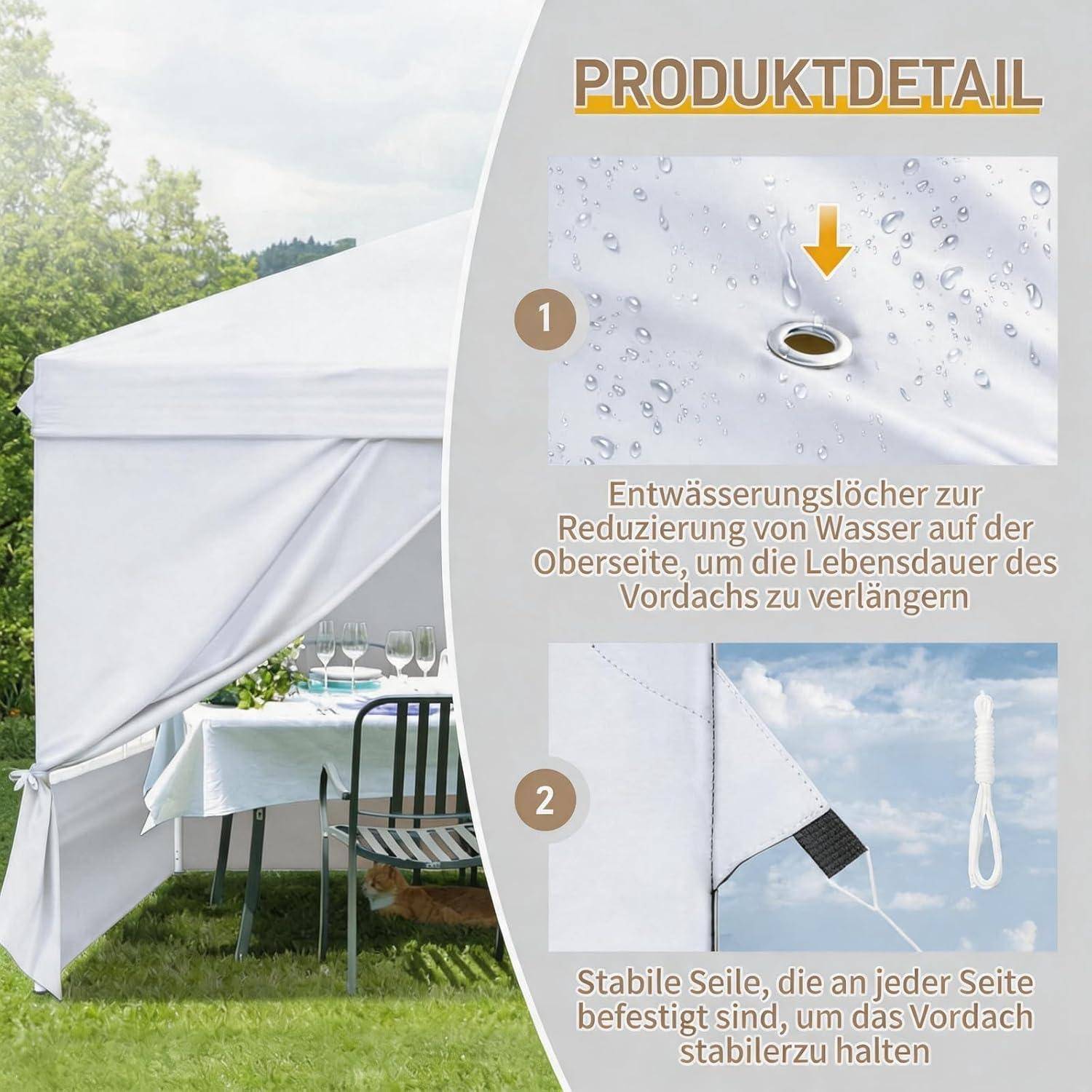 LEADZM Pavillon 3x3 m,Pop-Up Faltpavillon One-Touch, Metallrahmen,Wasserdicht UV-Schutz 50+ Stabil, Höhenverstellbar,Gartenzelt Partyzelt mit