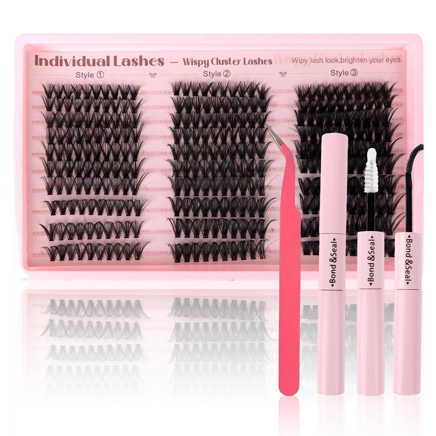 Rosa Wimpernverlängerungs-Set mit drei Wimpernpaletten mit den Aufschriften „Individual Lashes