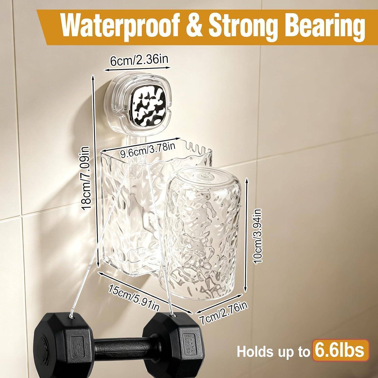 Transparente Klebstoff-Badezimmer-Wandorganizer mit angegebenen Abmessungen, hält bis zu 3 kg.
