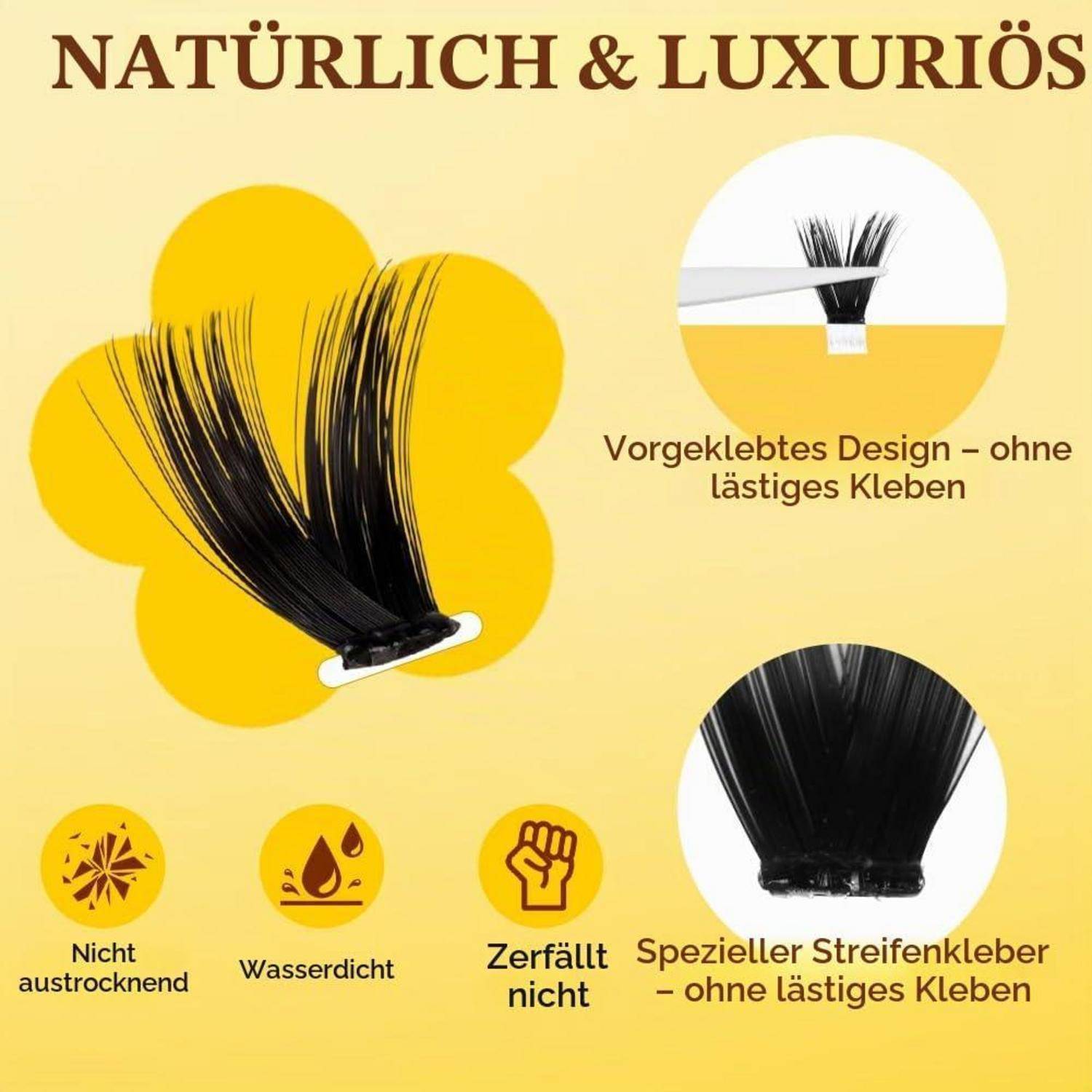 LOPHE Selbstklebende Wimpern, 200 Stück Press on Lashes Wimperncluster Volume mit Pinzette, Wiederverwendbare Wimpern Selbstklebend, Cluster Lashes