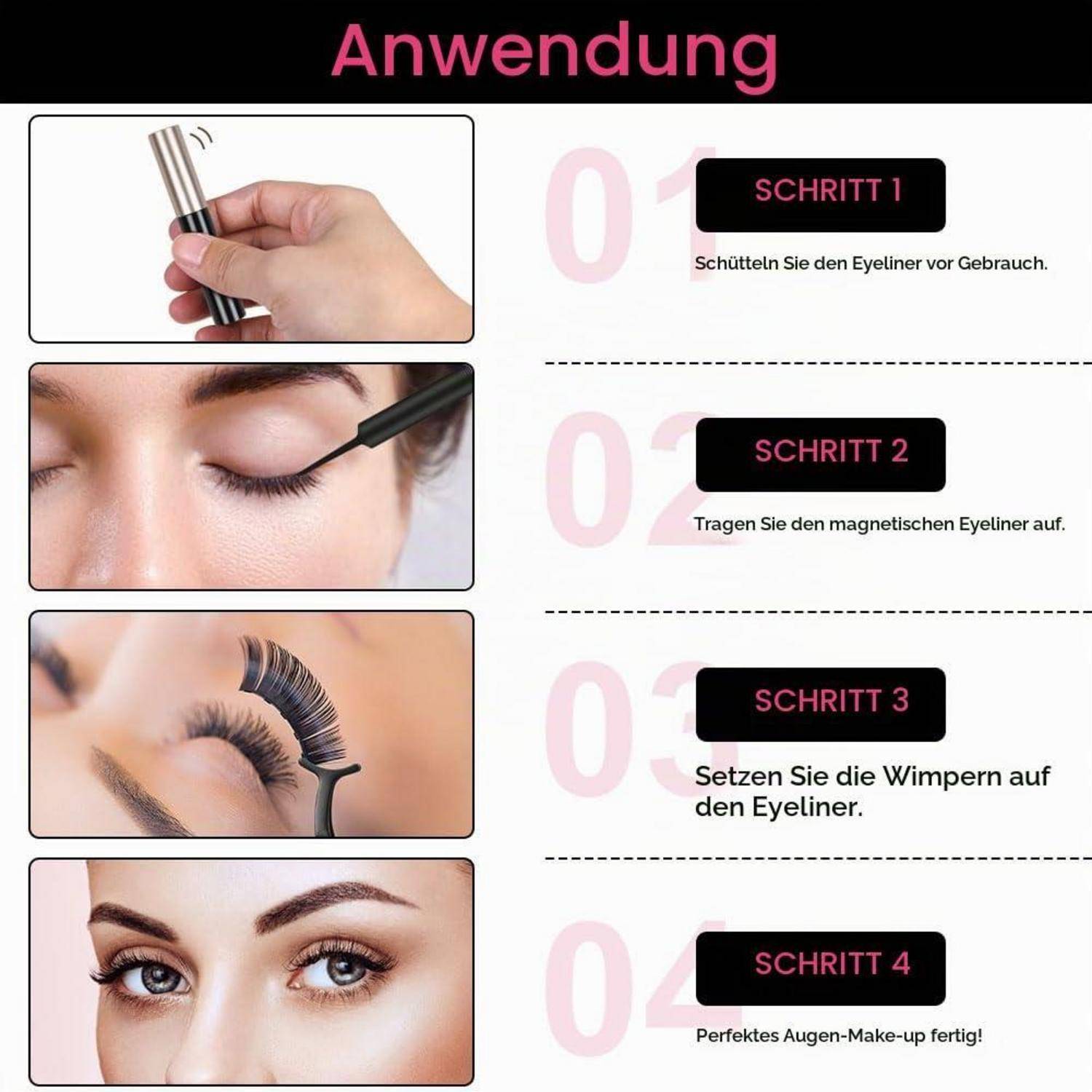 LOPHE Magnetische Wimpern, 7 Paare Falsche Magnet Wimpern Extensions mit Eyeliner und Wimpernclip, 3D Magnet Eyelashes Set Lange Flauschige Lashes