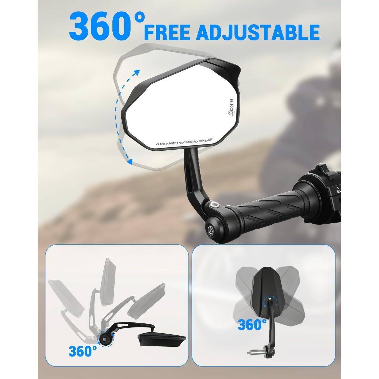 Motorradlenkerfahrzeughandspiegel mit „360° FREI VERSTELLBAR