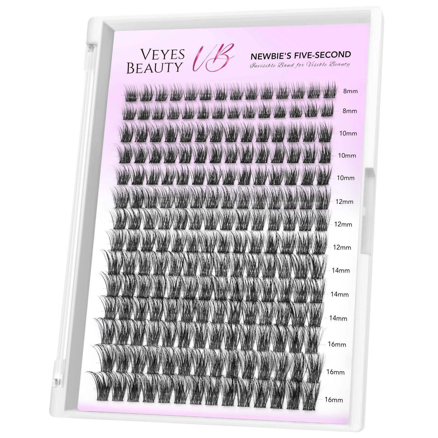 Tablett mit Wimpernverlängerungsmustern mit der Aufschrift „VEYES BEAUTY