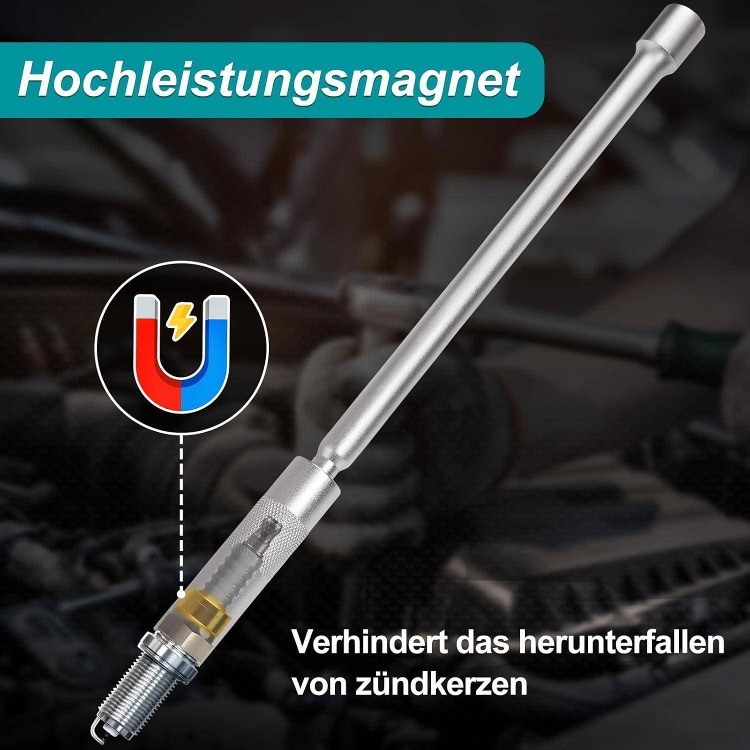 Toolwiz 14-mm-Zündkerzensteckschlüssel mit 12,2-Zoll-Verlängerung, 3/8-Zoll-Antrieb, 12-Kant, 360-Grad-Drehgelenk. 1 mm Dünnwandiger Zündkerzenst