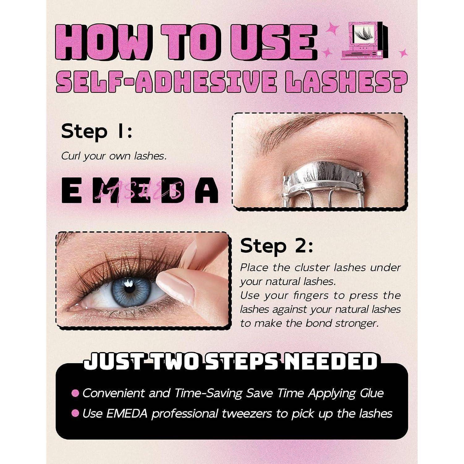 Infografik mit dem Titel „So verwenden Sie selbstklebende Wimpern