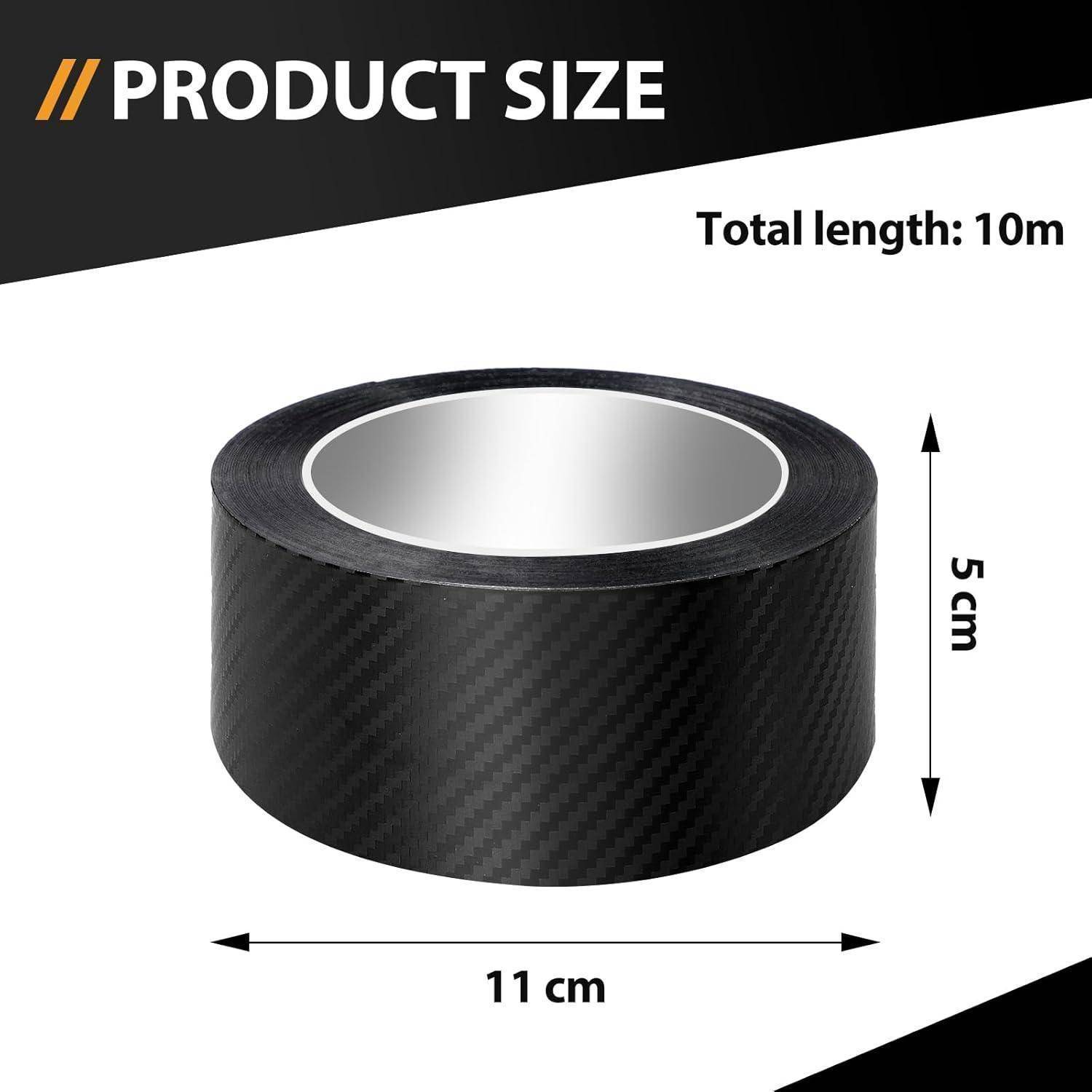 Produktgrößendiagramm einer schwarzen Rolle: Gesamtlänge 10 m, 11 cm breit und 5 cm hoch.