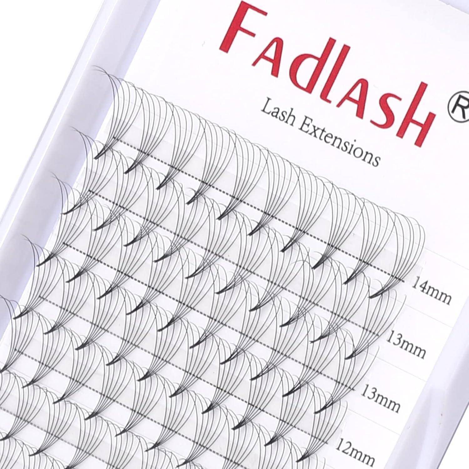 Paket FalseHlash Wimpernverlängerungsstreifen mit gekräuselten schwarzen künstlichen Wimpern in Reihen, gekennzeichnet mit 14mm, 13mm und 12mm.