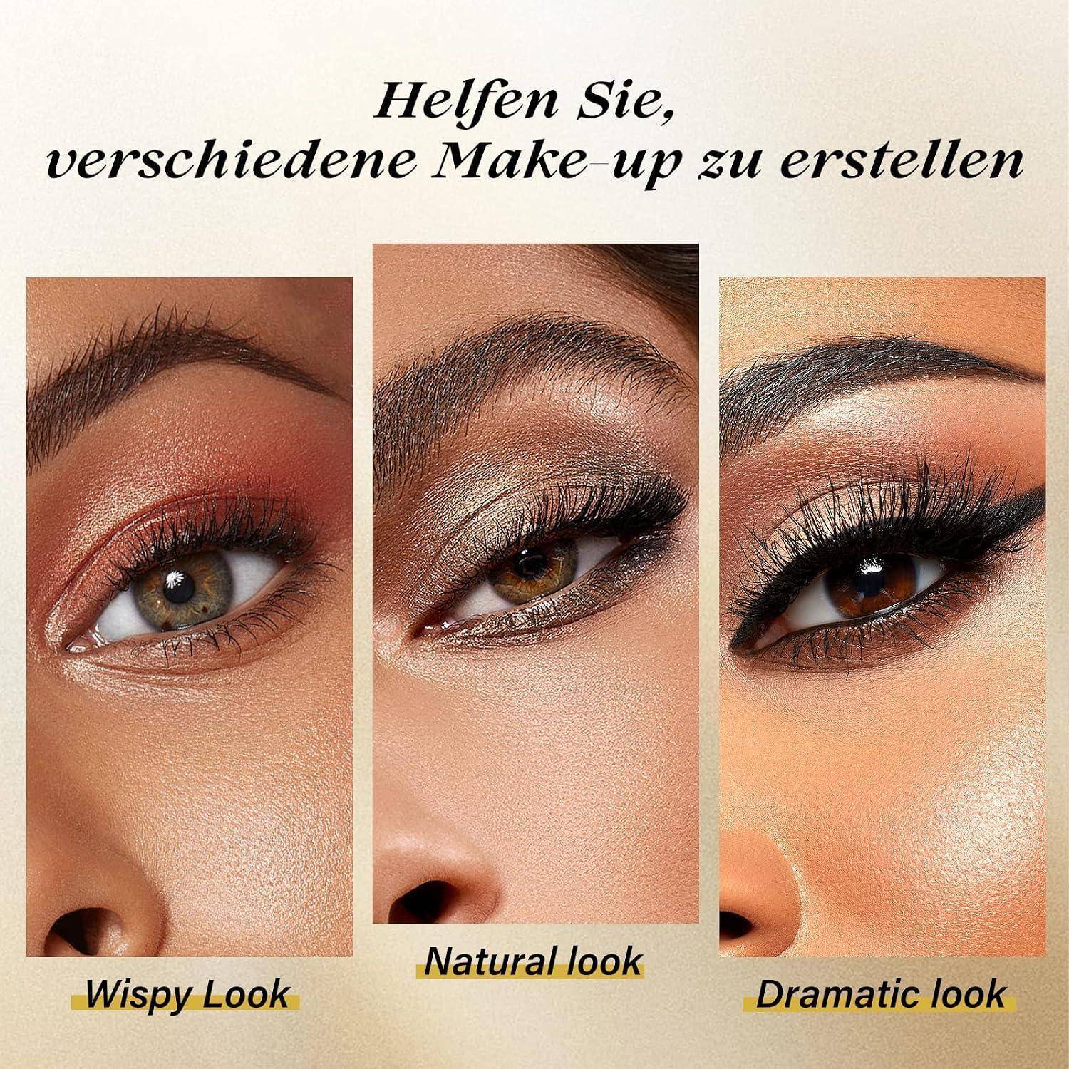 Collage aus drei Augenmake-up-Looks mit den Beschriftungen „Wispy Look