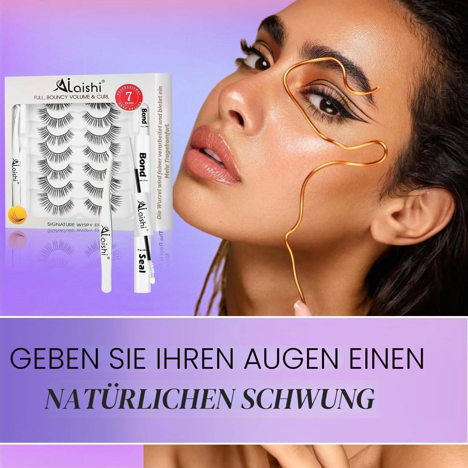 Wimpern für Anfänger Set, 7 Paar Natürliche Look Fake Eyelashes mit Bond, Seal und Pinzette, Wasserproof – Einfache Applikation DF1