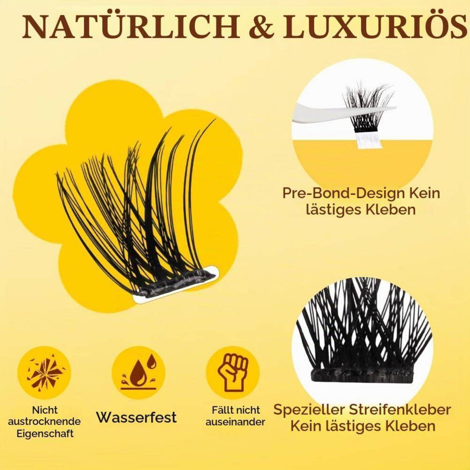 Werbegrafik für künstliche Wimpern mit der Bezeichnung „NATÜRLICH & LUXURIÖS