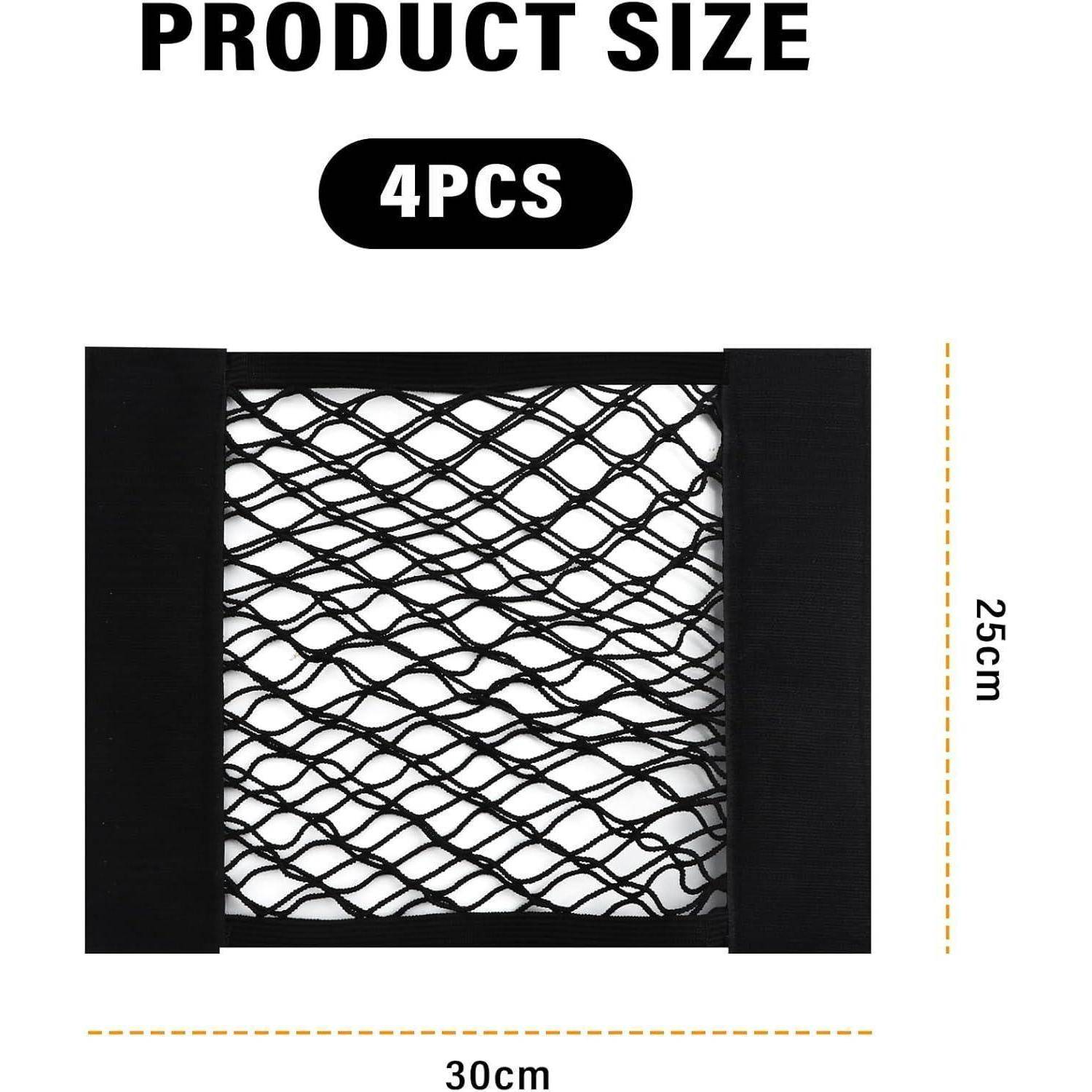 Produktgrößen-Grafik mit 4 schwarzen Meshpanels, jeweils 30 cm breit und 25 cm hoch.