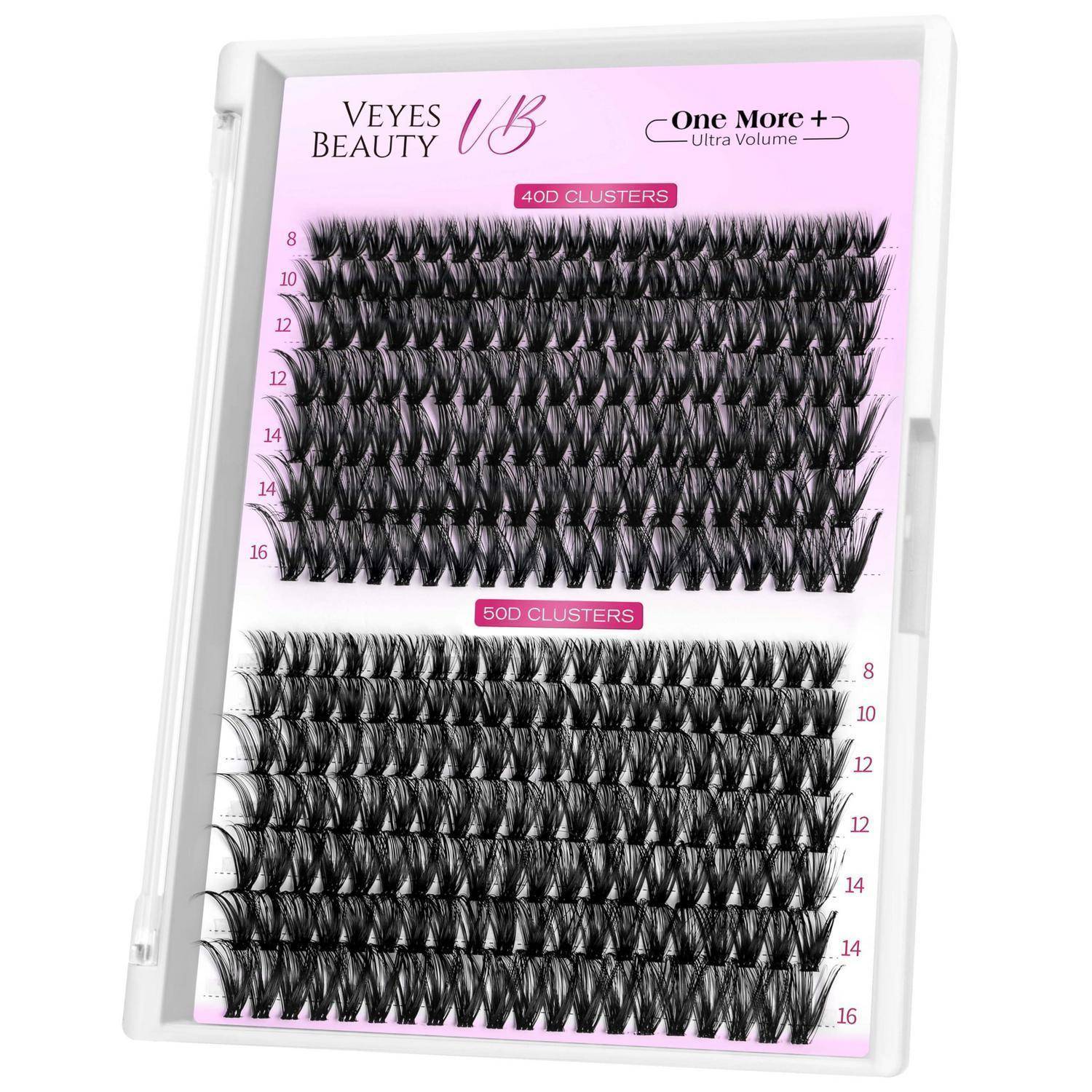 Verpackter VEYES BEAUTY 'One More' Ultra-Volume-Wimperncluster-Set mit 40D und 50D Clustern in verschiedenen Längen.