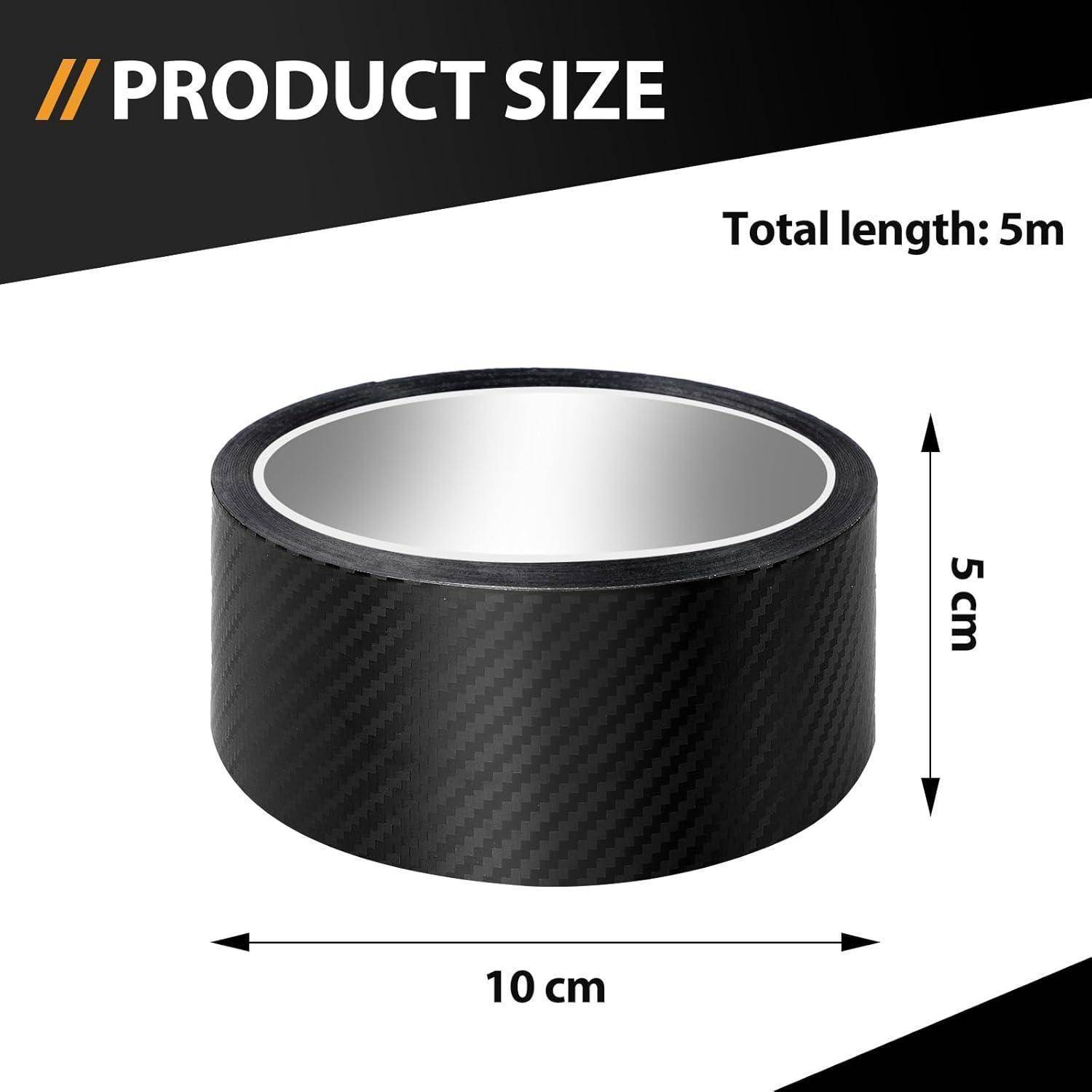 Produktgrößendiagramm einer schwarzen zylindrischen Rolle: Gesamtlänge 5 m, 10 cm breit und 5 cm hoch.