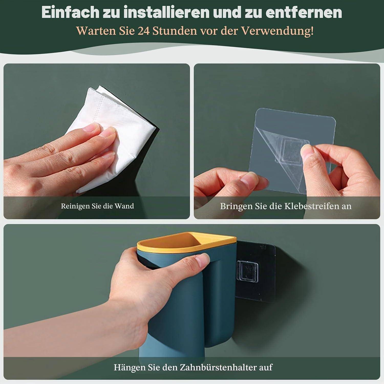 4PCS Zahnbürstenhalter Wand mit Bechern Aufbewahrungsregal | Toothbrush Holder Set Zahnbürstenhalter Zum Kleben, 2 in 1 Zahnbürsten Halter Zahnbür