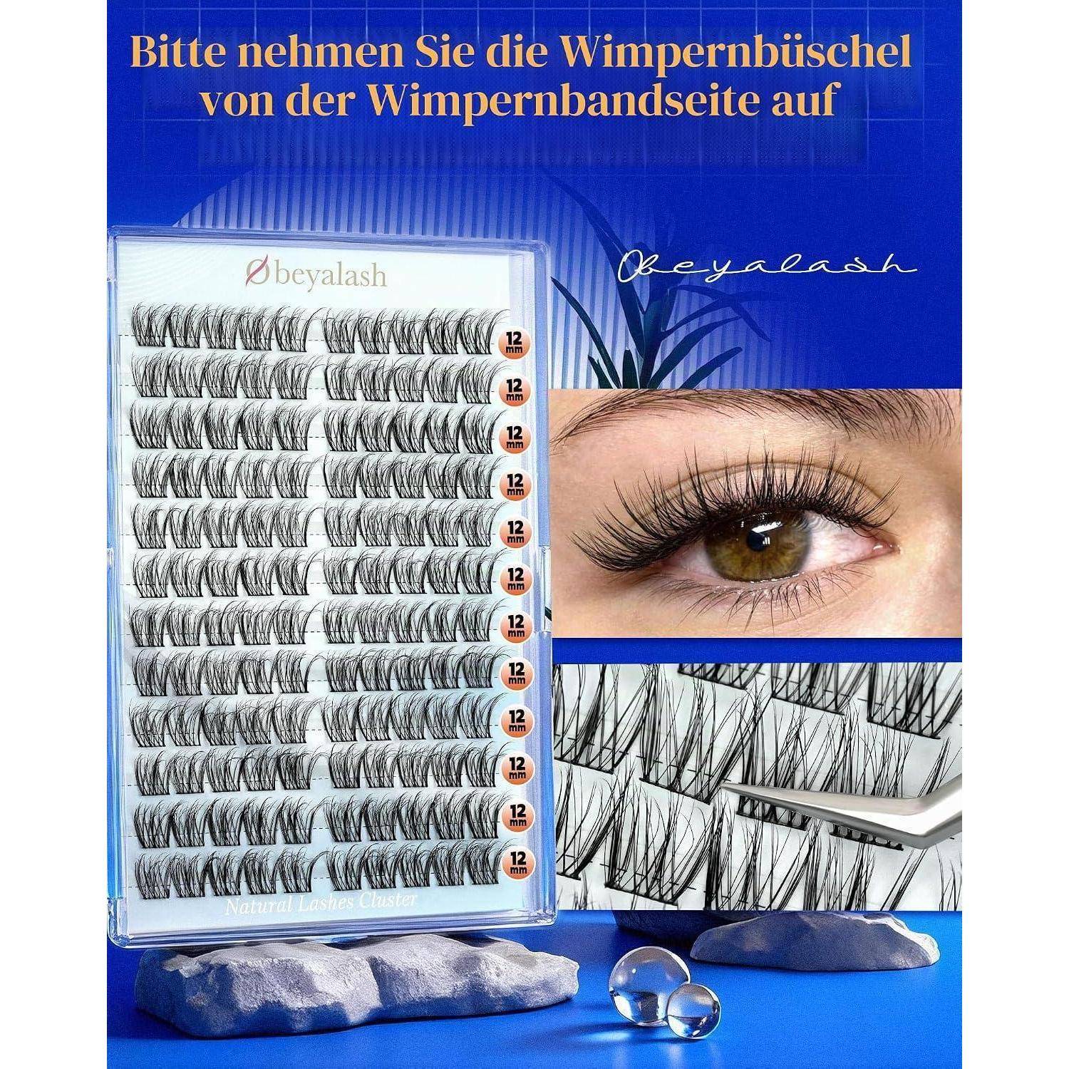 Obeyalash Wimpern Extensions C Curl Wimpern Cluster Lashes 3D Einzelne Wimperncluster Natural Look 12mm Clear Thin Band & Soft Wimpernverlängerung