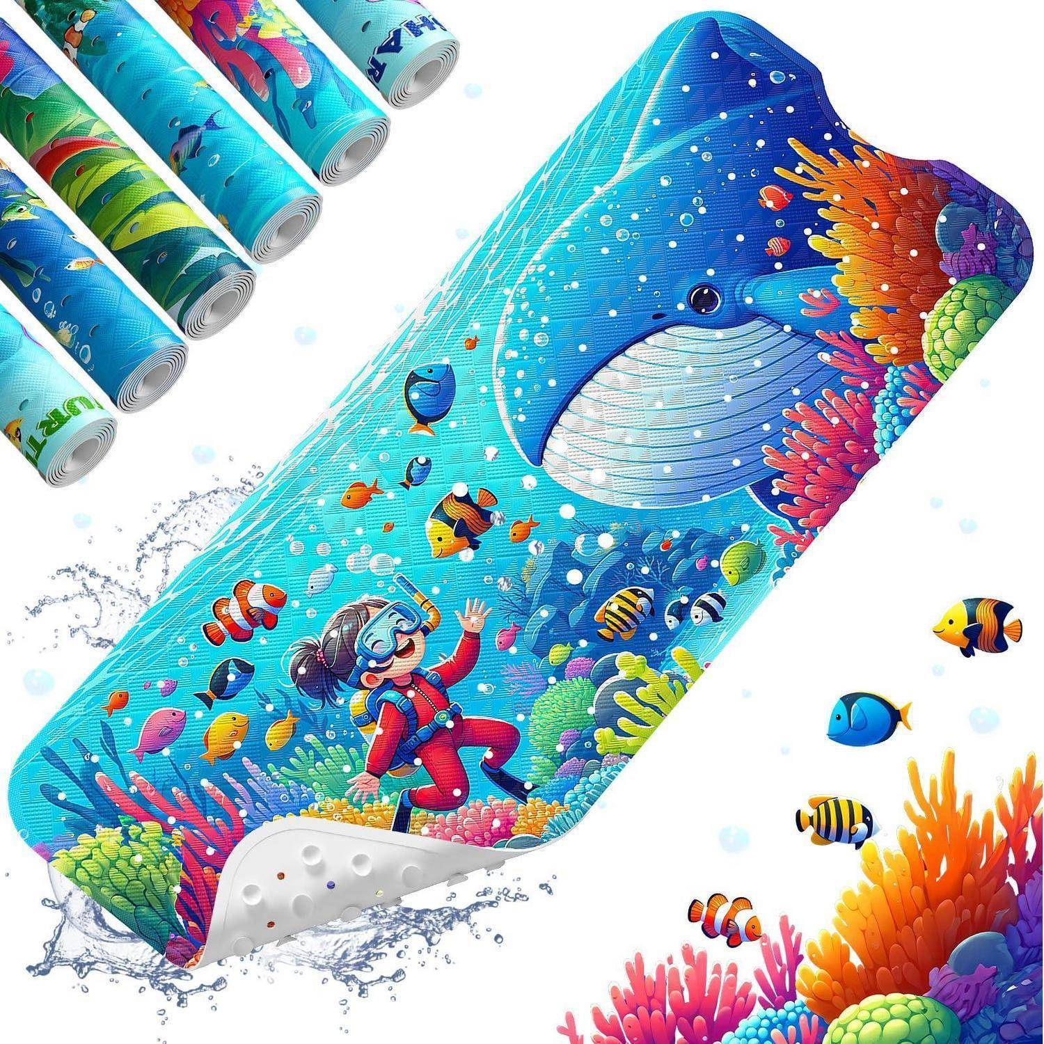 Illustrierte Smartphone-Hülle mit einer Unterwasserszenerie: ein Taucher, bunte Fische, Korallen und ein großer Wal auf blauem Hintergrund.