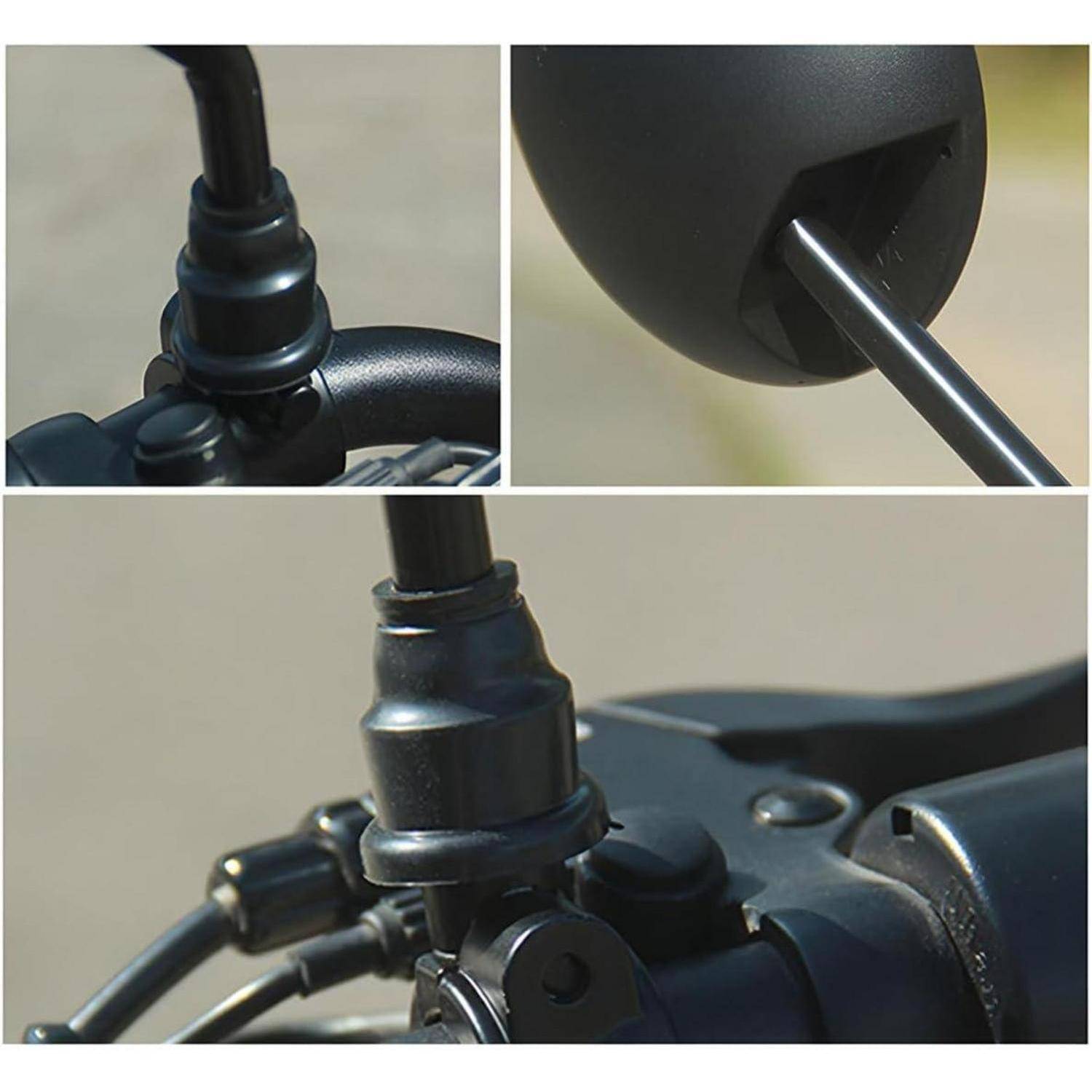 Nahaufnahme-Collage einer schwarzen Fahrradlenker-Kabelanordnung und Bremshebelgruppe, die die Kabelführung durch das Gehäuse und die Hebelpivotierung zeigt.