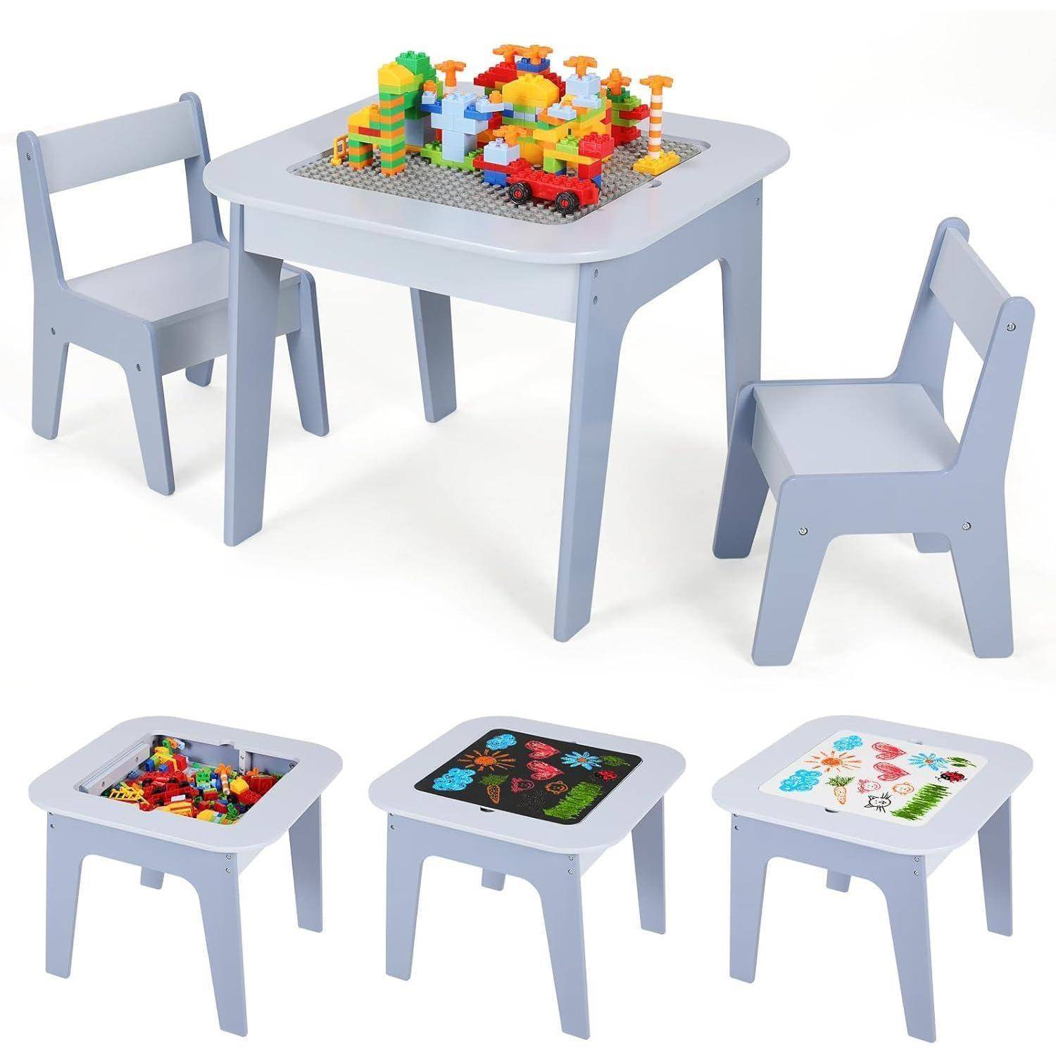 MAMIZO Kindertisch mit 2PCS Stühlen,Kindersitzgruppe,Kindertisch, Kindermöbel für Kinderzimmer, Stauraum,Kinder Tisch Stuhl Set, Maltisch& Bauplatt
