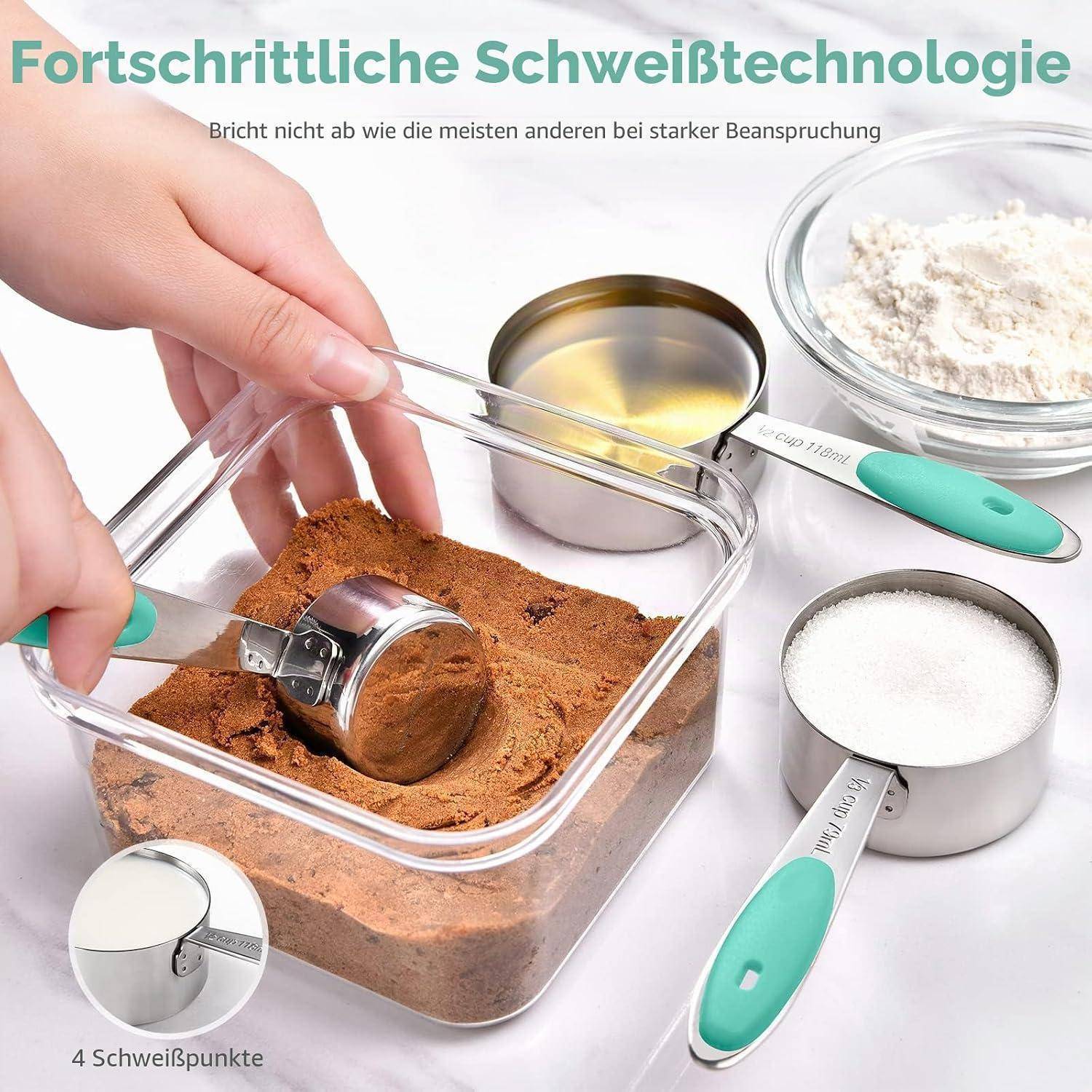 U-Taste Messbecher und Messlöffel Set, 18/8 Edelstahl, 12 Stück, Aqua Sky | Griff mit Verbesserter Dicke, Amerikanisch (06) 12 Stück Aqua Sky