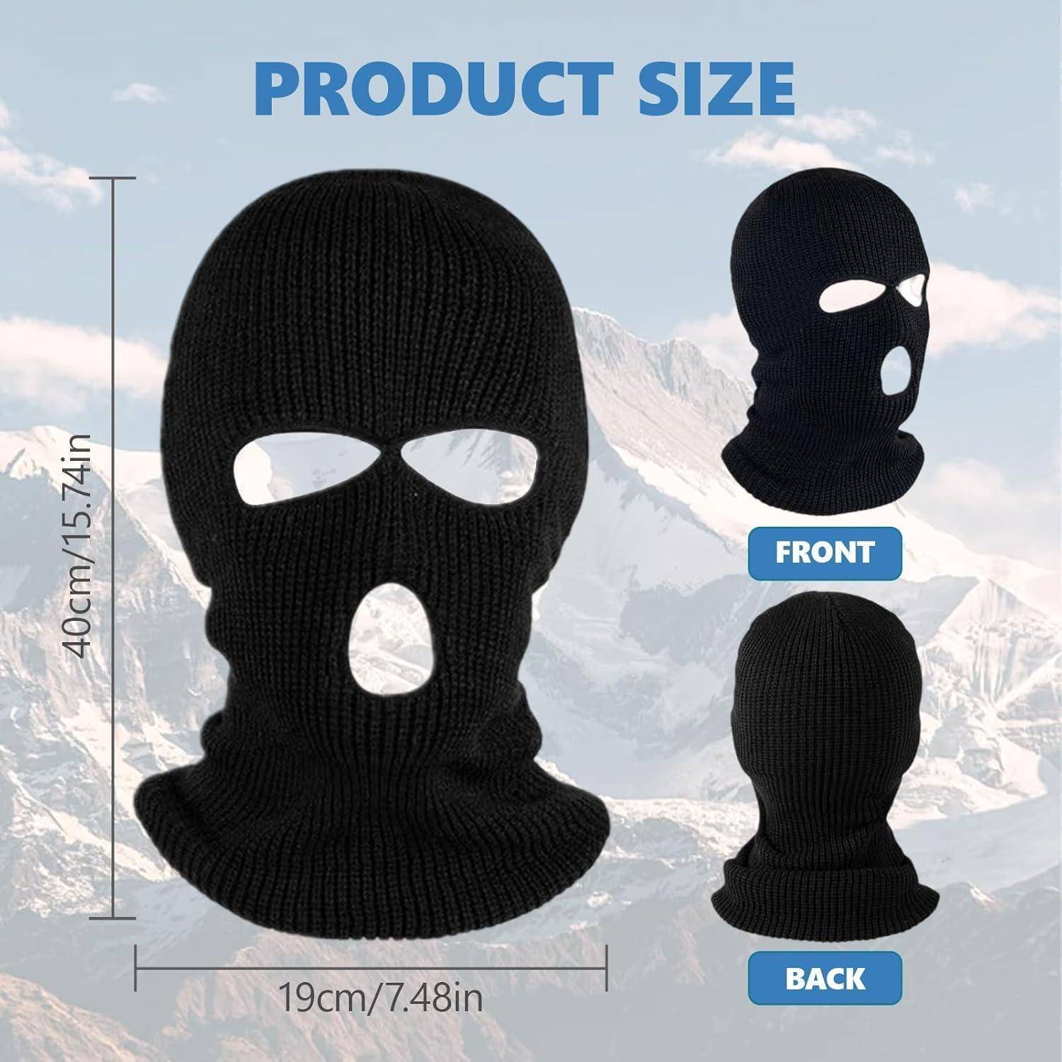 1 Stück Balaclava, Gestrickte Sturmhaube mit 3 Löchern, 3-Loch Sturmmaske für Motorrad und Fahrrad (Schwarz)